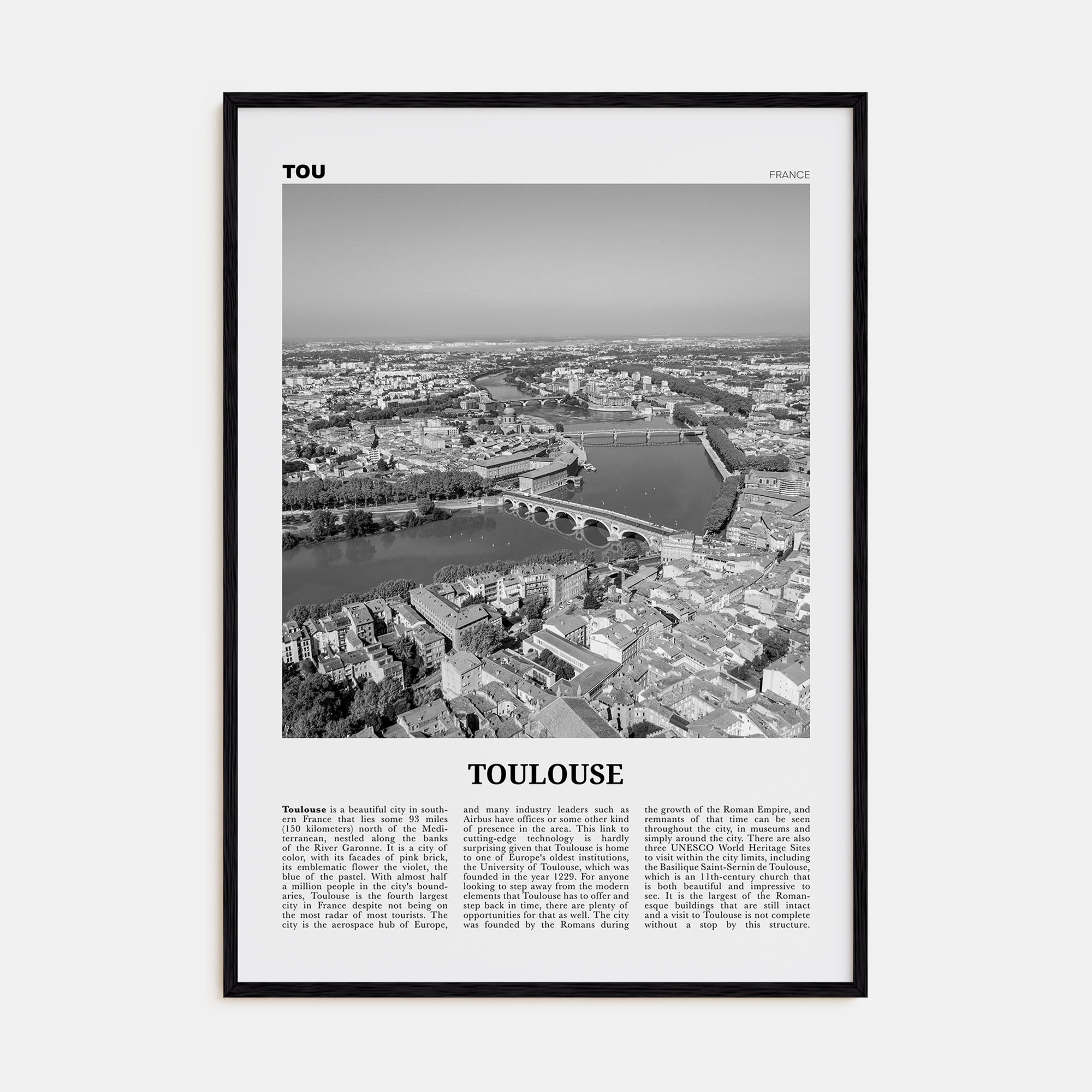 Toulouse Travel B&W Poster