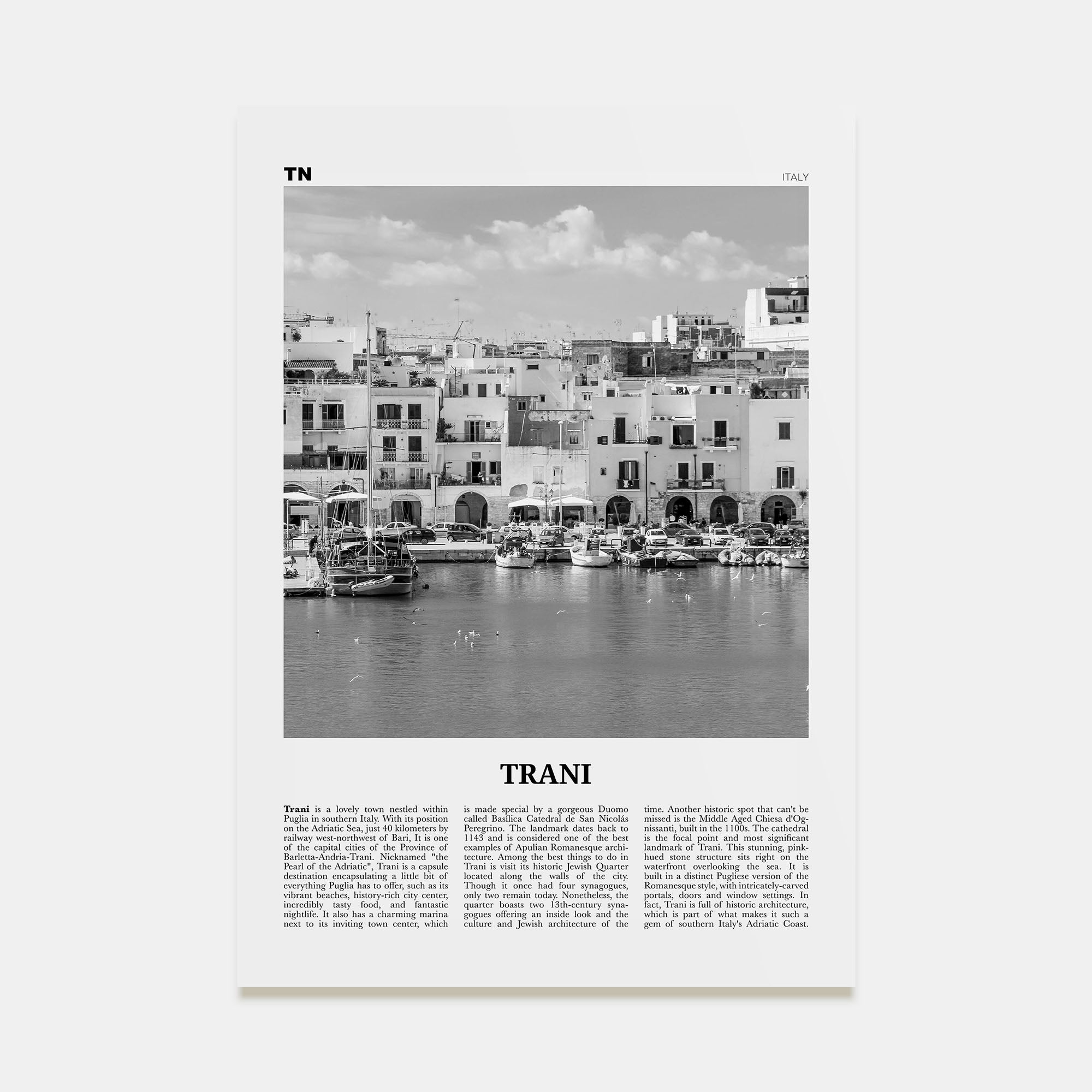 Trani Travel B&W Poster