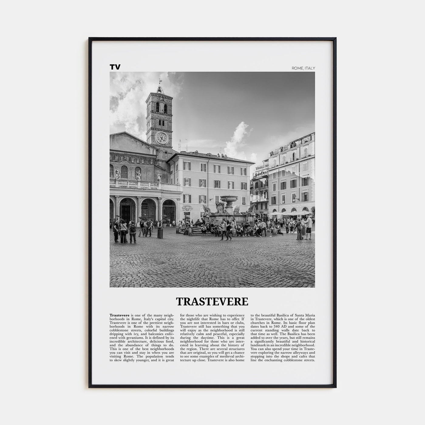 Trastevere Travel B&W Poster