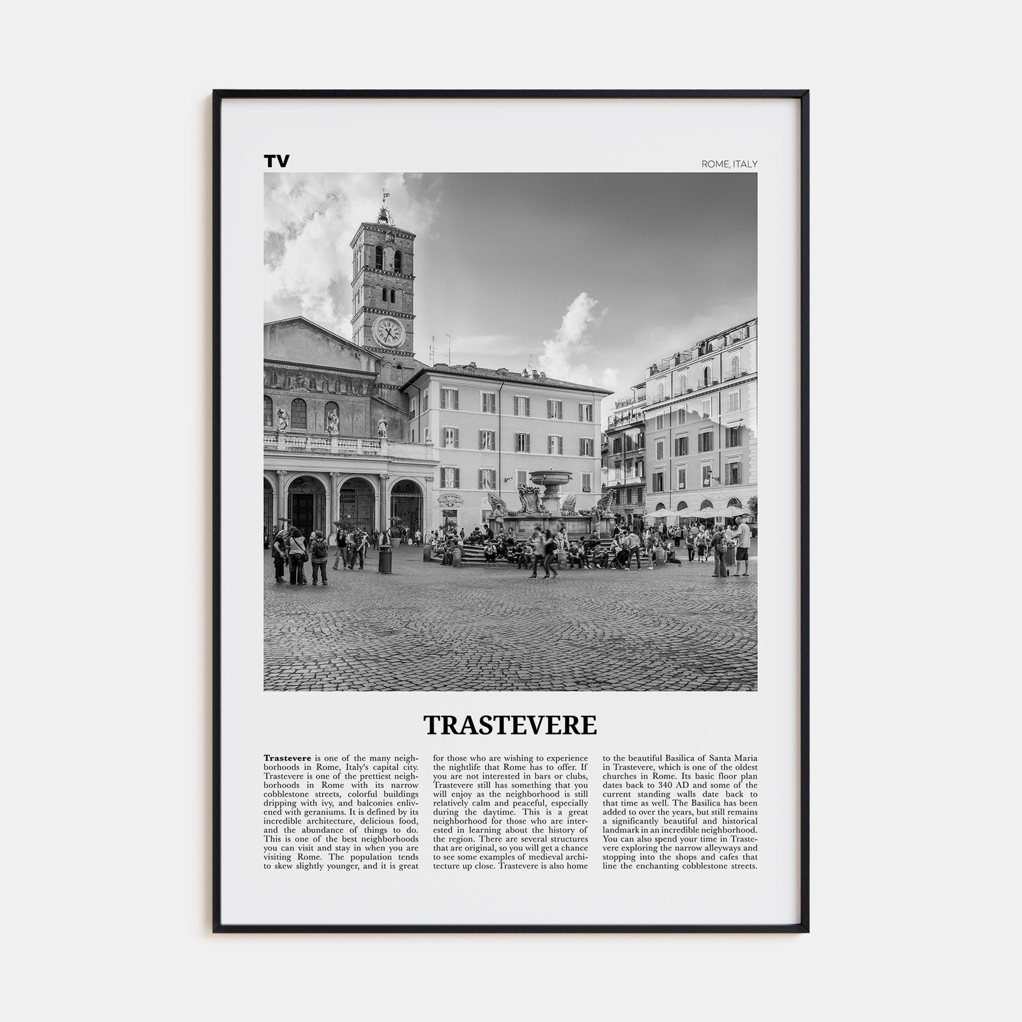 Trastevere Travel B&W Poster