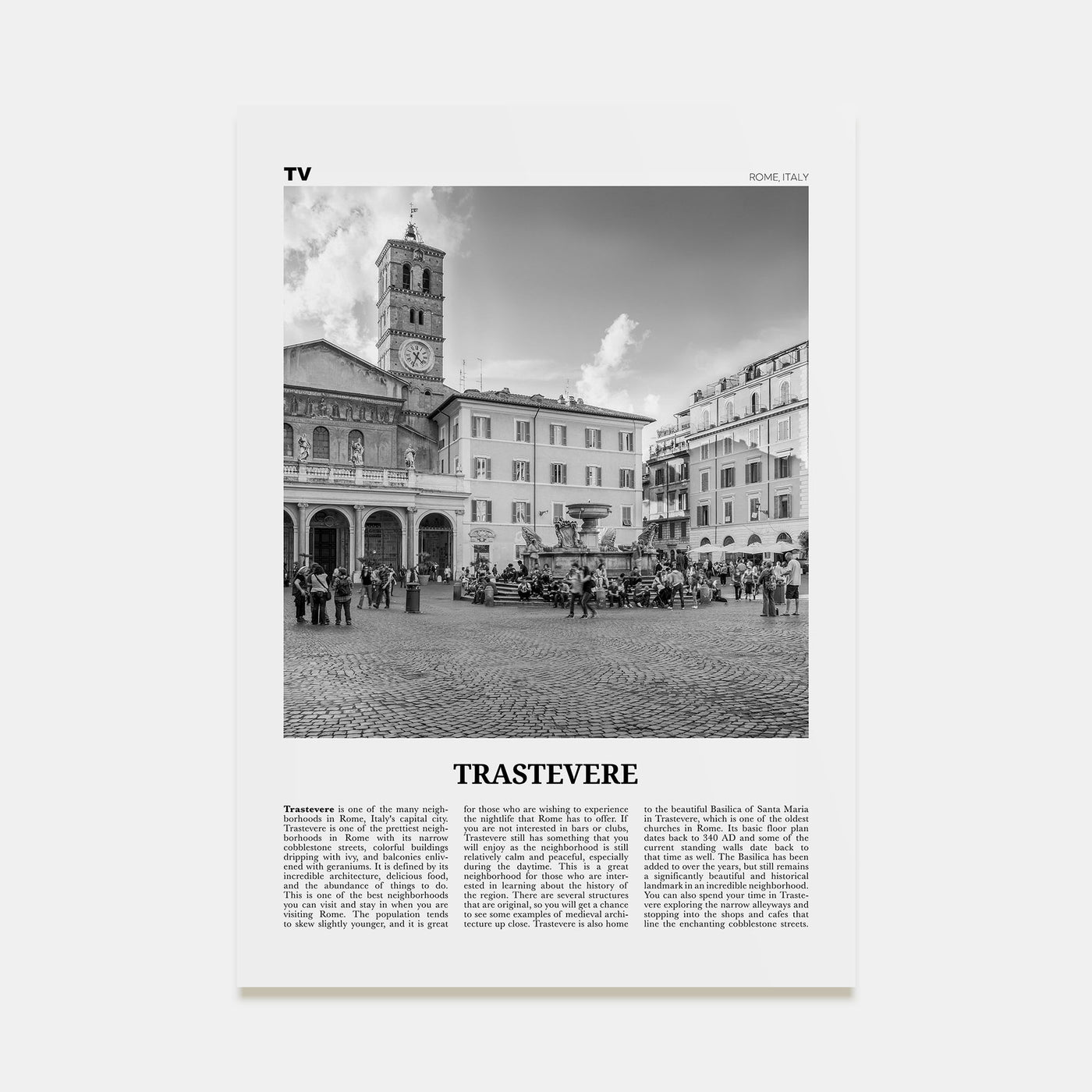 Trastevere Travel B&W Poster