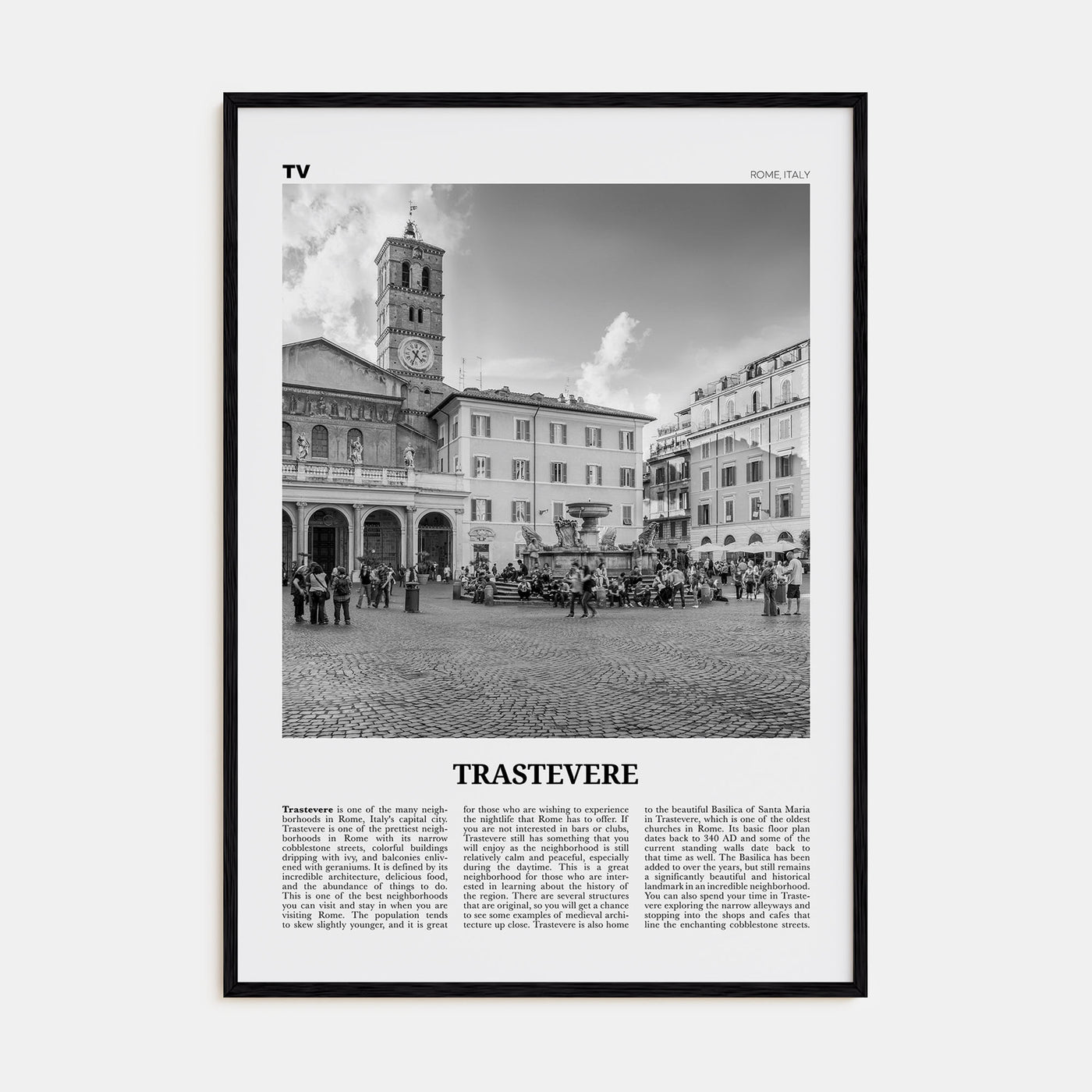 Trastevere Travel B&W Poster
