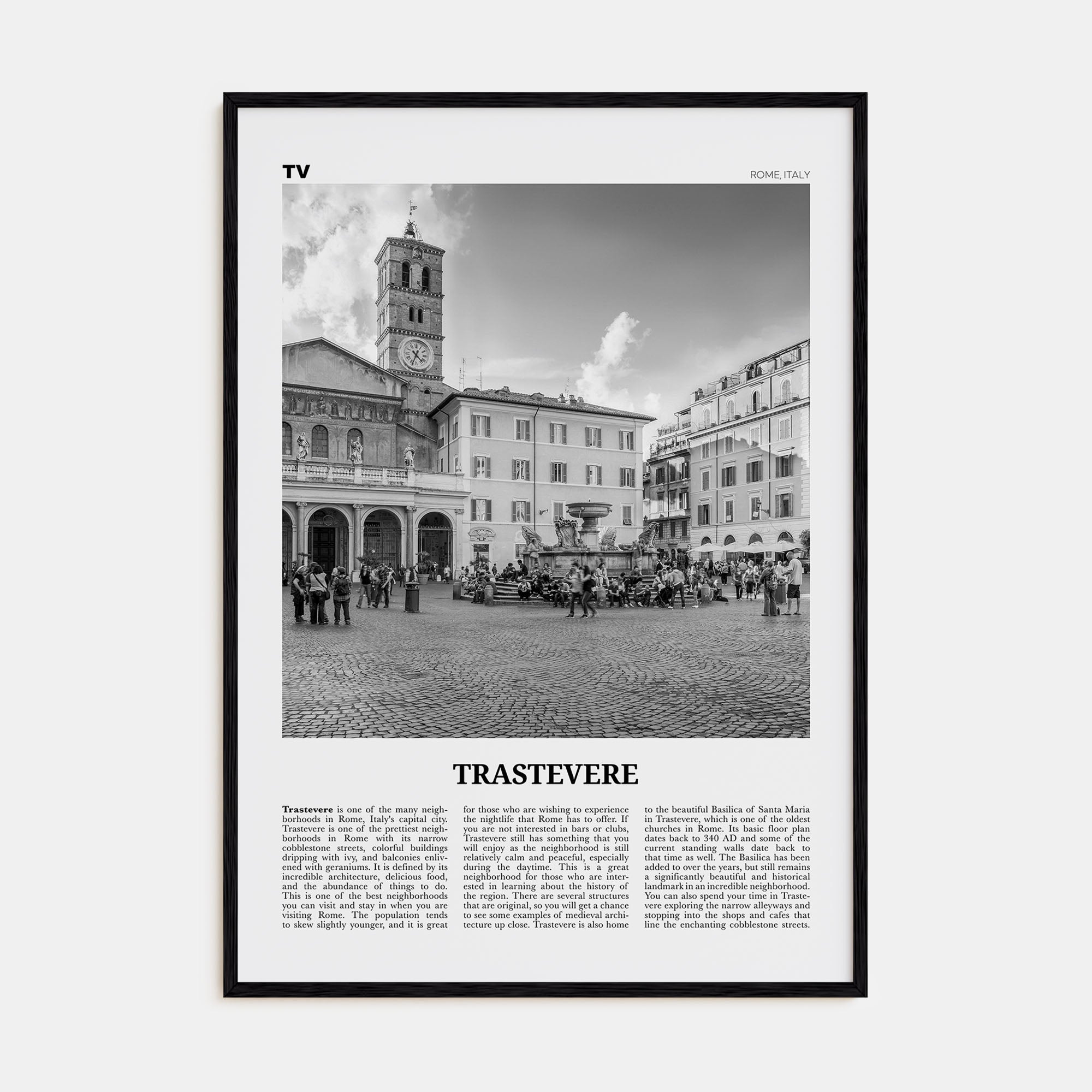 Trastevere Travel B&W Poster