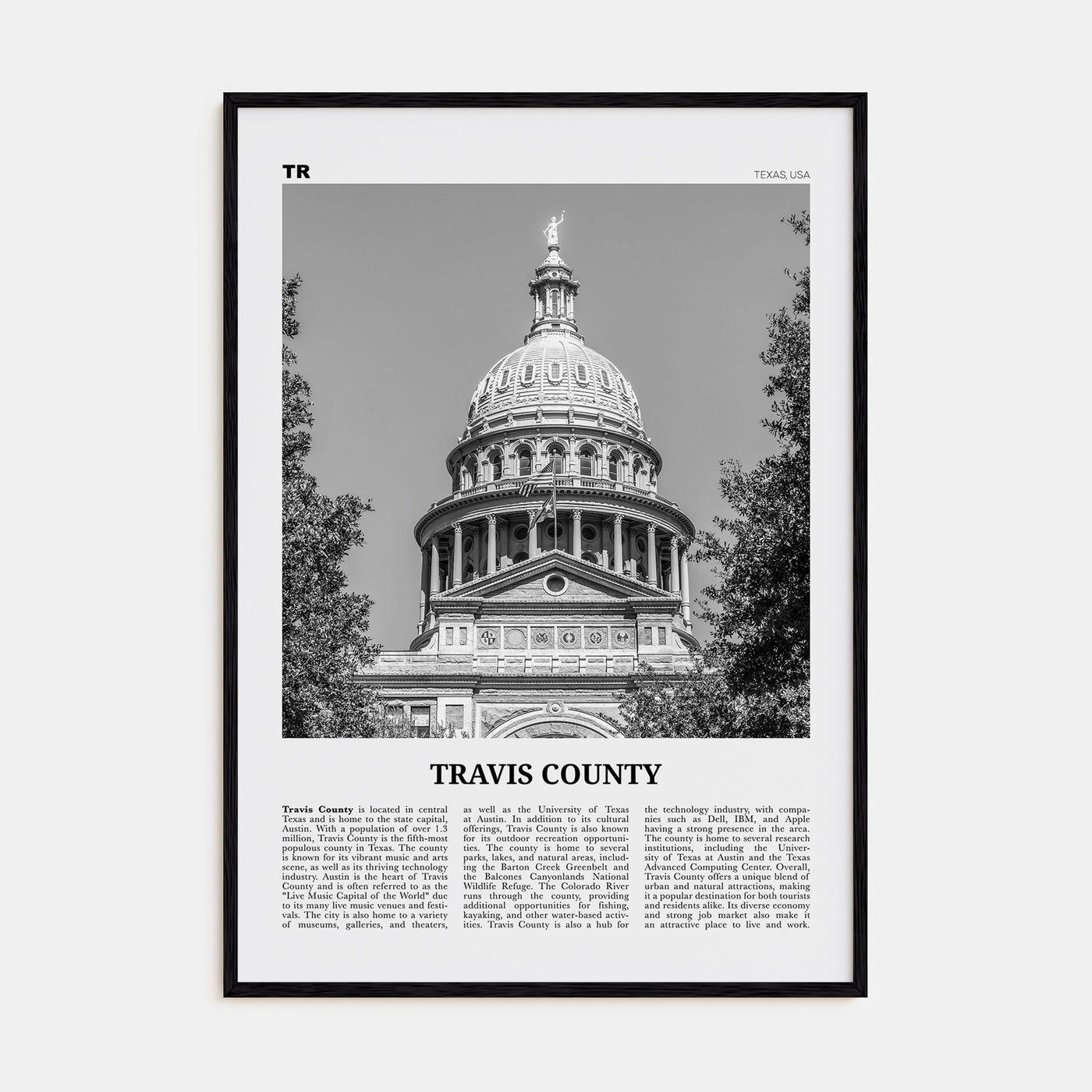 Travis County Travel B&W Poster