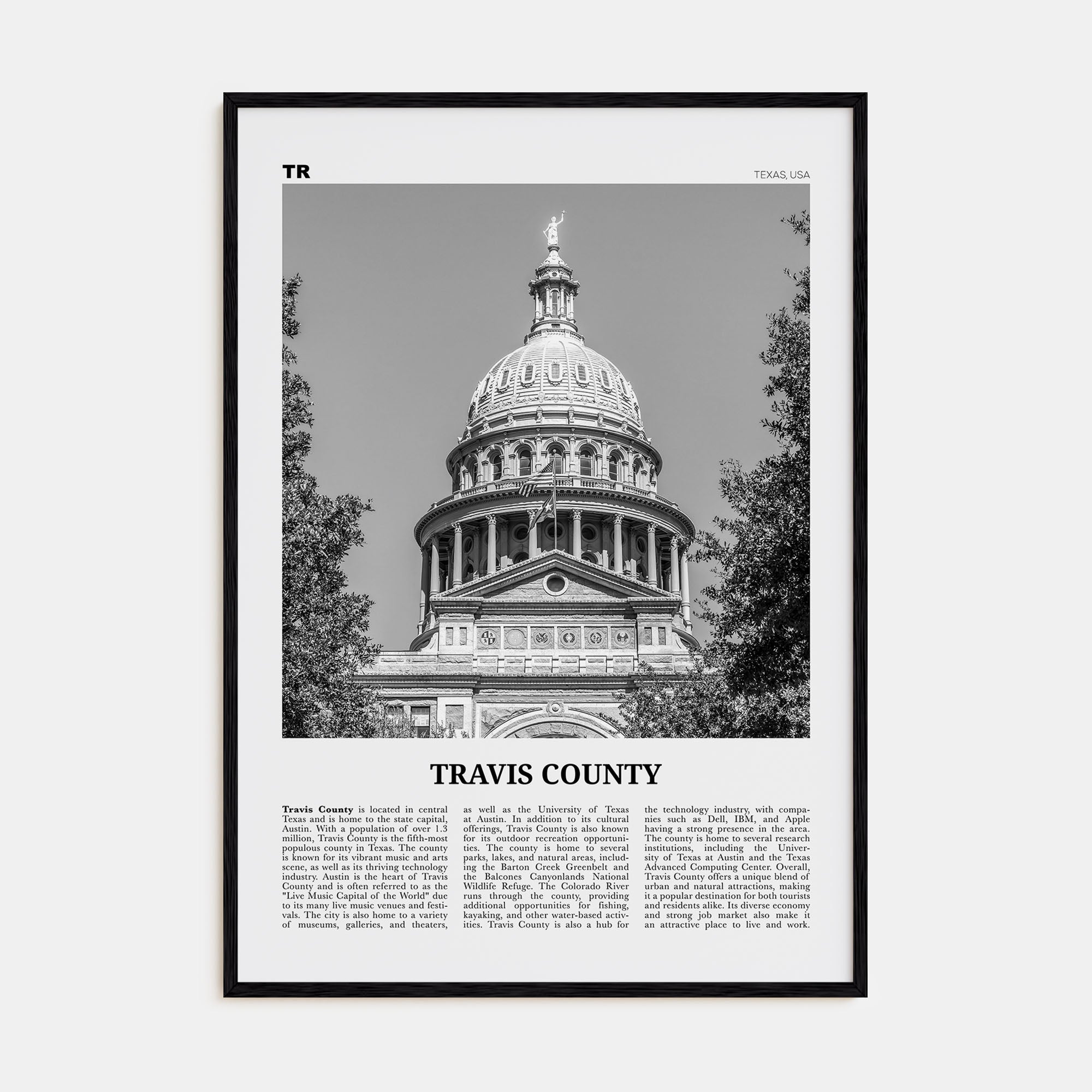 Travis County Travel B&W Poster