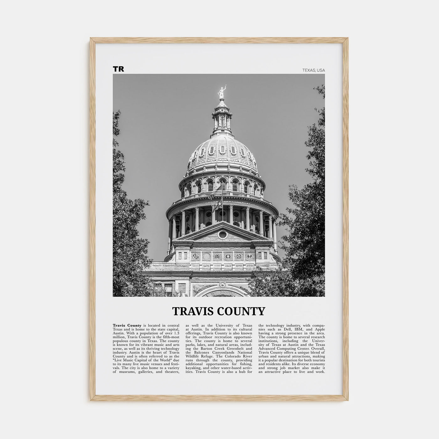 Travis County Travel B&W Poster