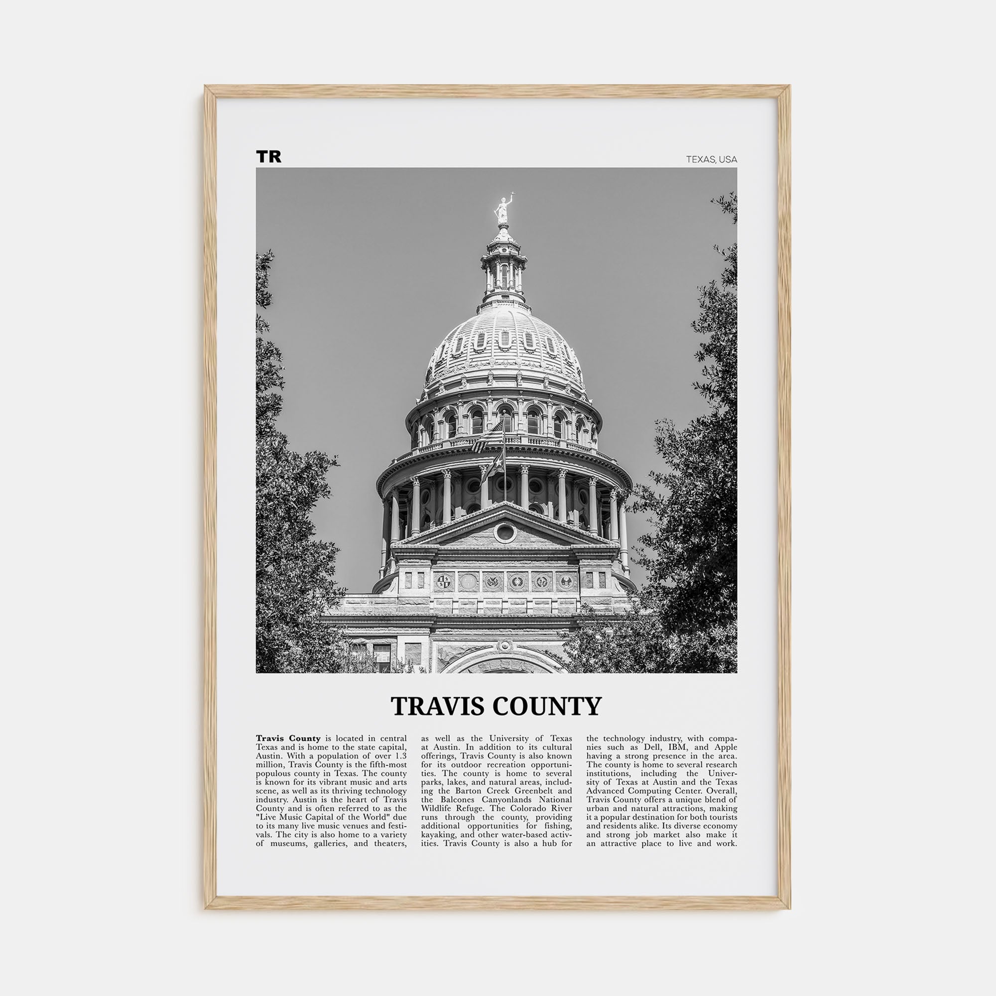 Travis County Travel B&W Poster
