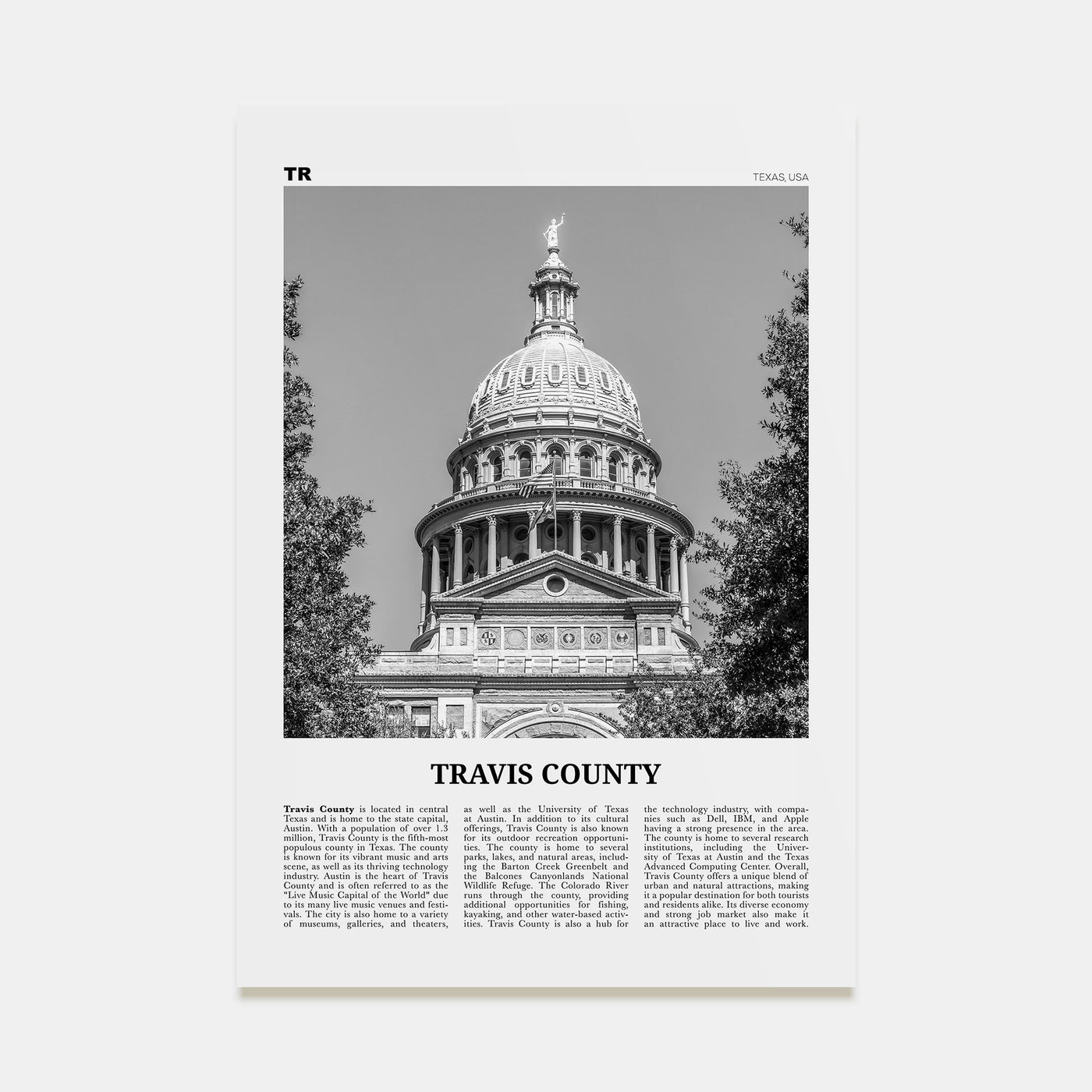 Travis County Travel B&W Poster