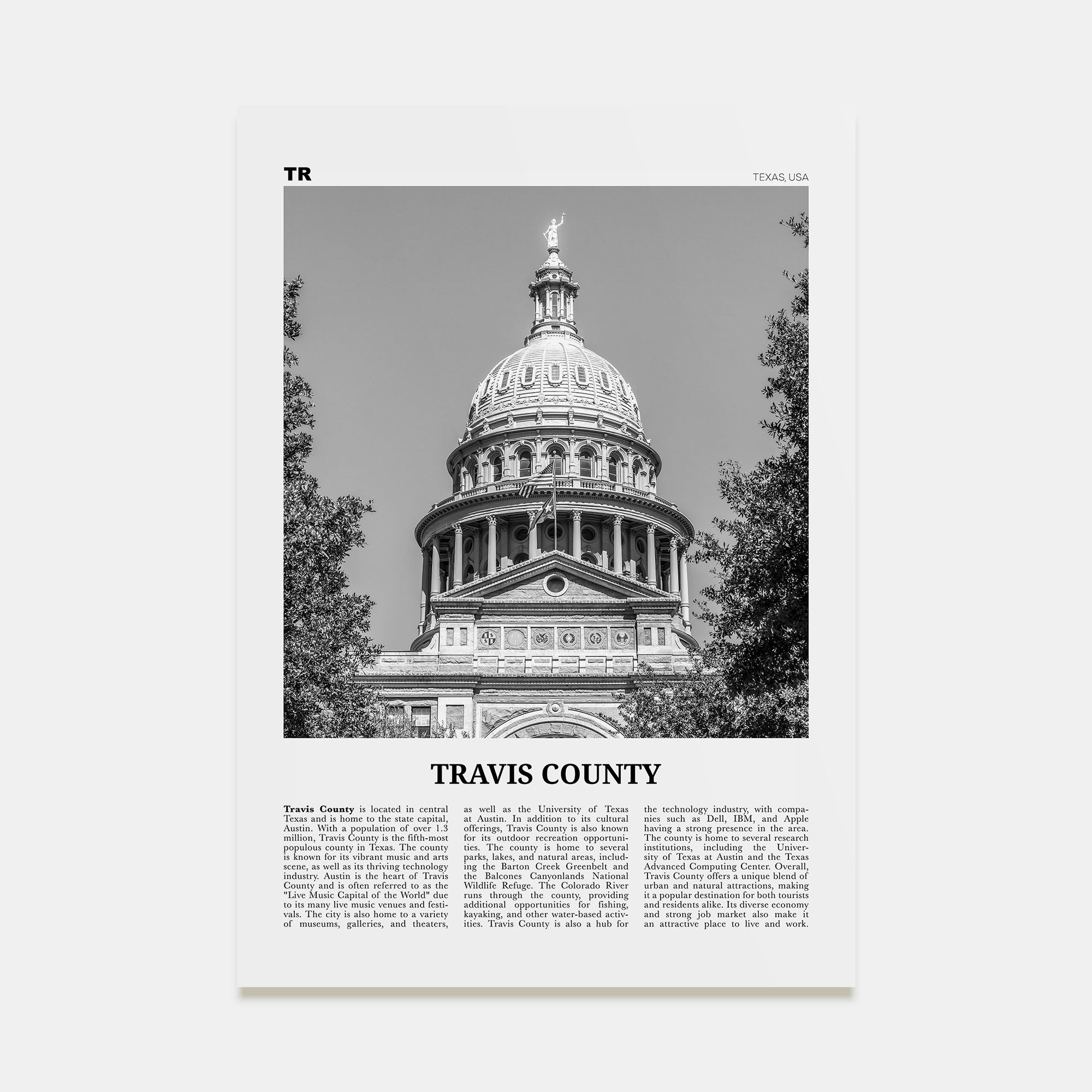 Travis County Travel B&W Poster