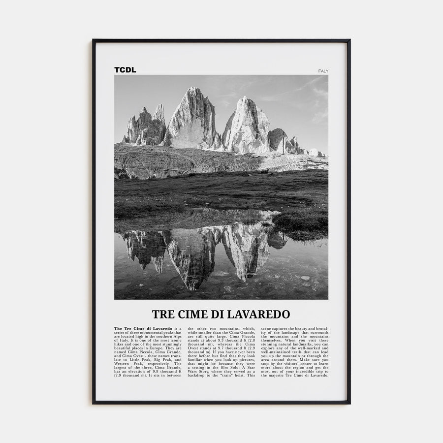 Tre Cime di Lavaredo Travel B&W Poster