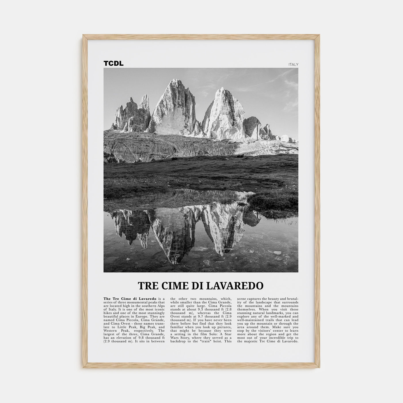 Tre Cime di Lavaredo Travel B&W Poster