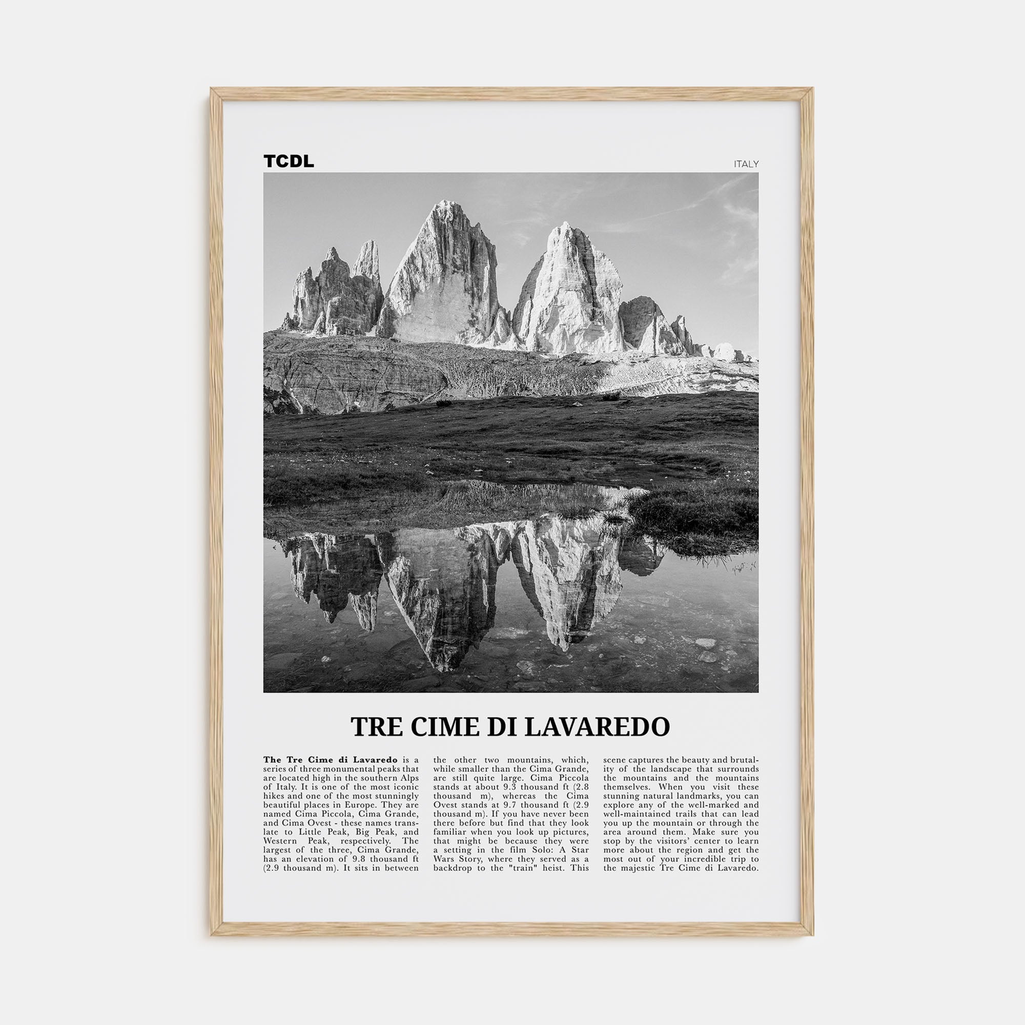 Tre Cime di Lavaredo Travel B&W Poster