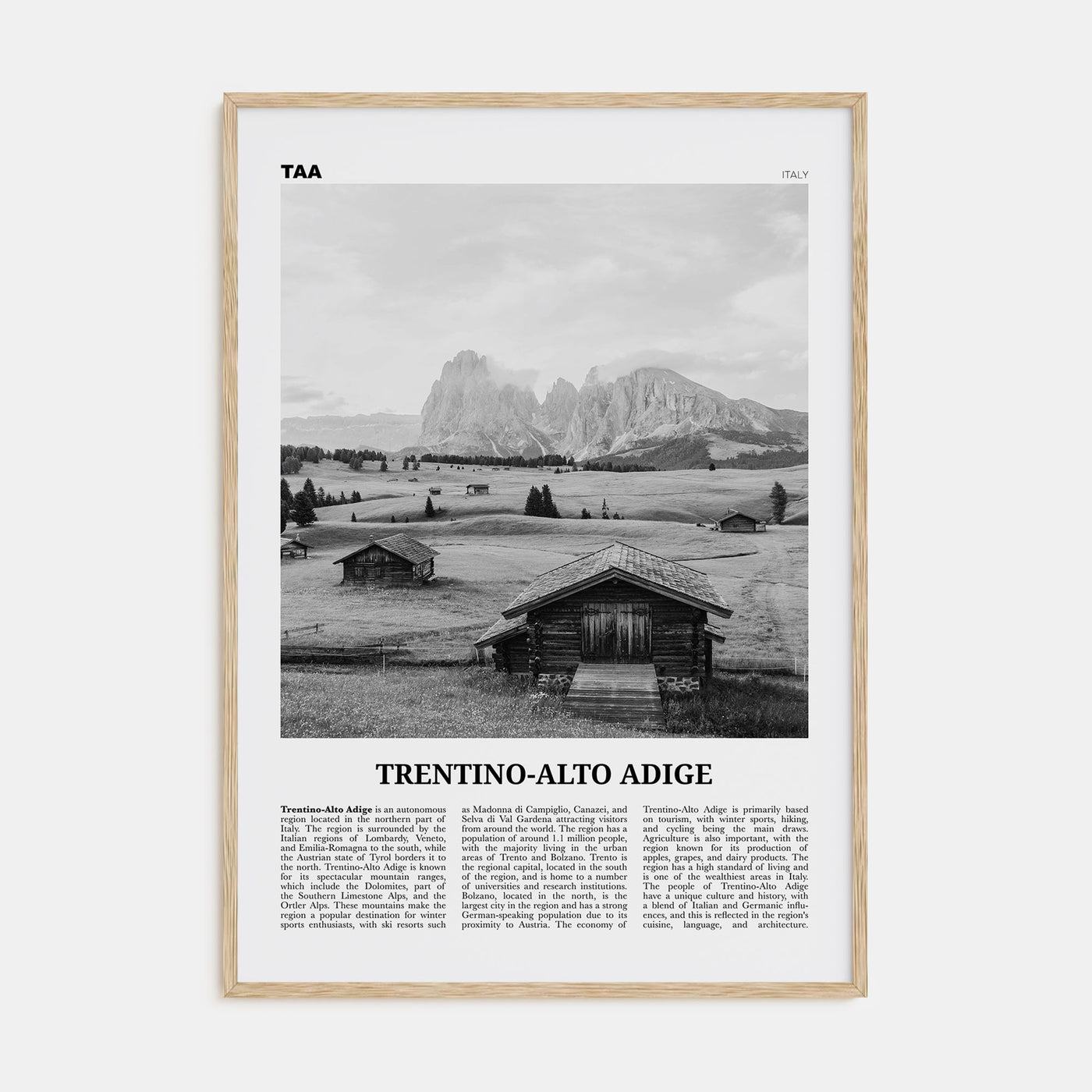 Trentino-Alto Adige Travel B&W Poster