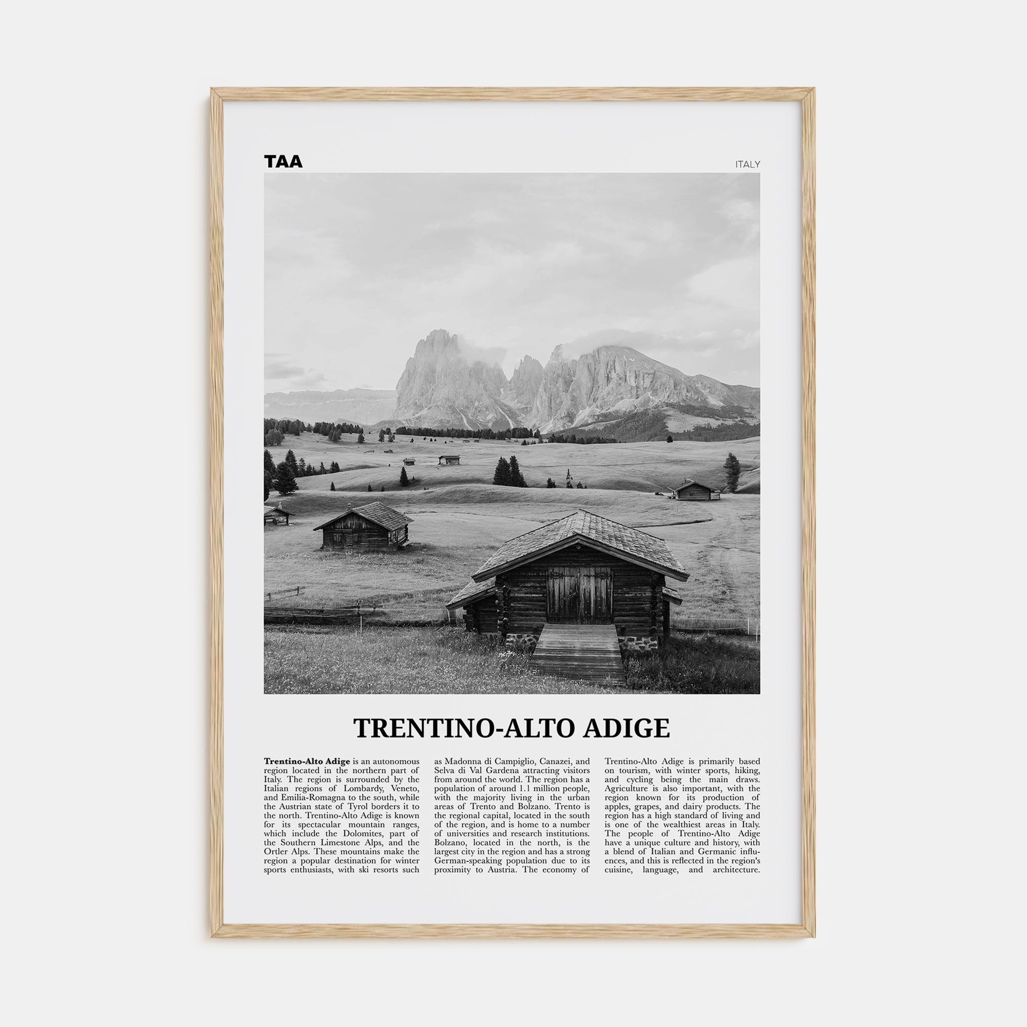 Trentino-Alto Adige Travel B&W Poster