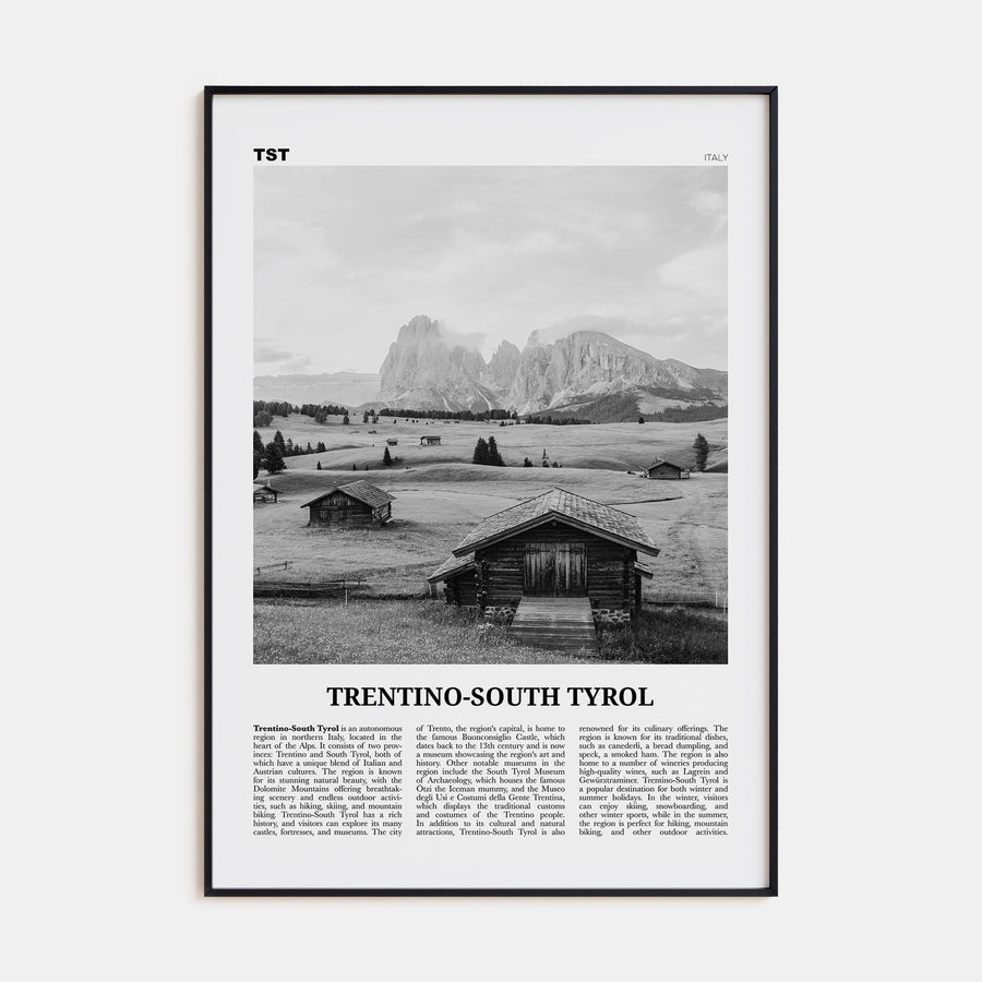 Trentino-South Tyrol Travel B&W Poster