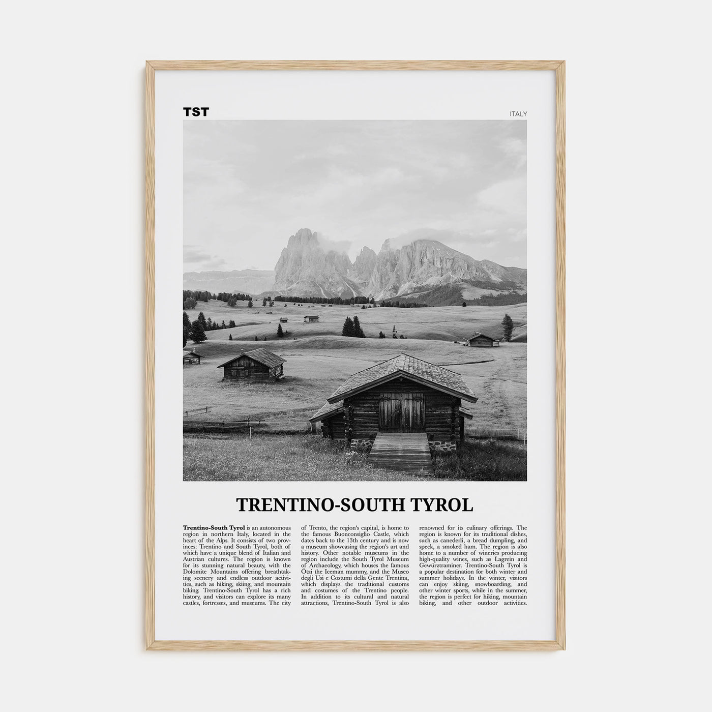 Trentino-South Tyrol Travel B&W Poster