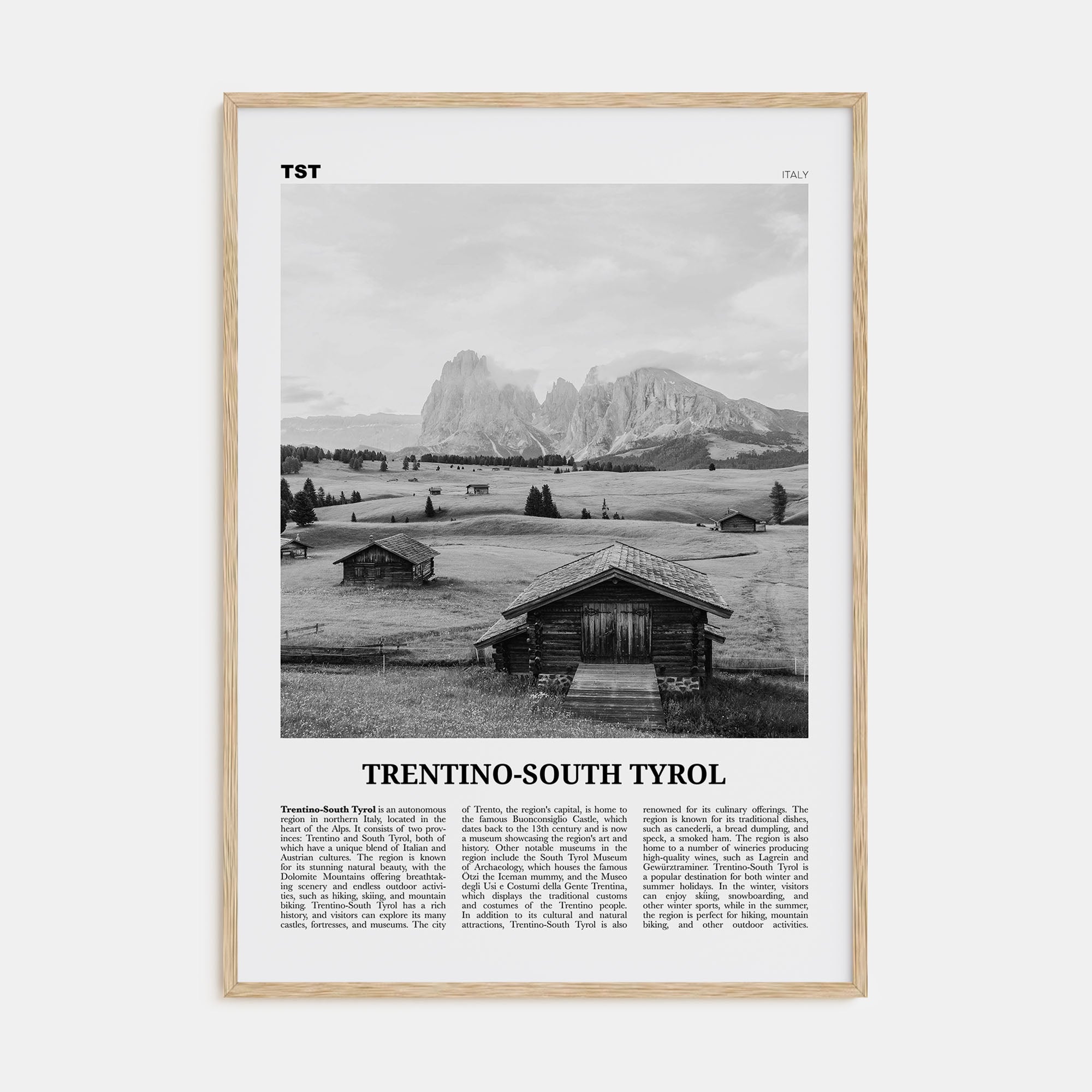 Trentino-South Tyrol Travel B&W Poster