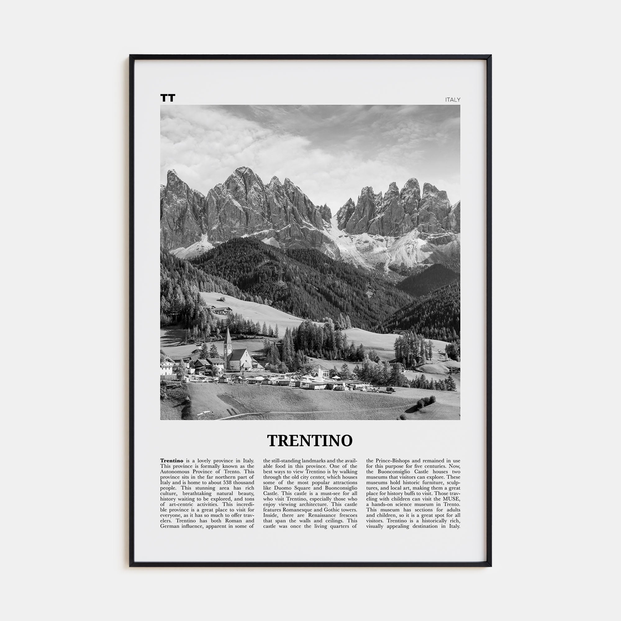 Trentino Travel B&W Poster