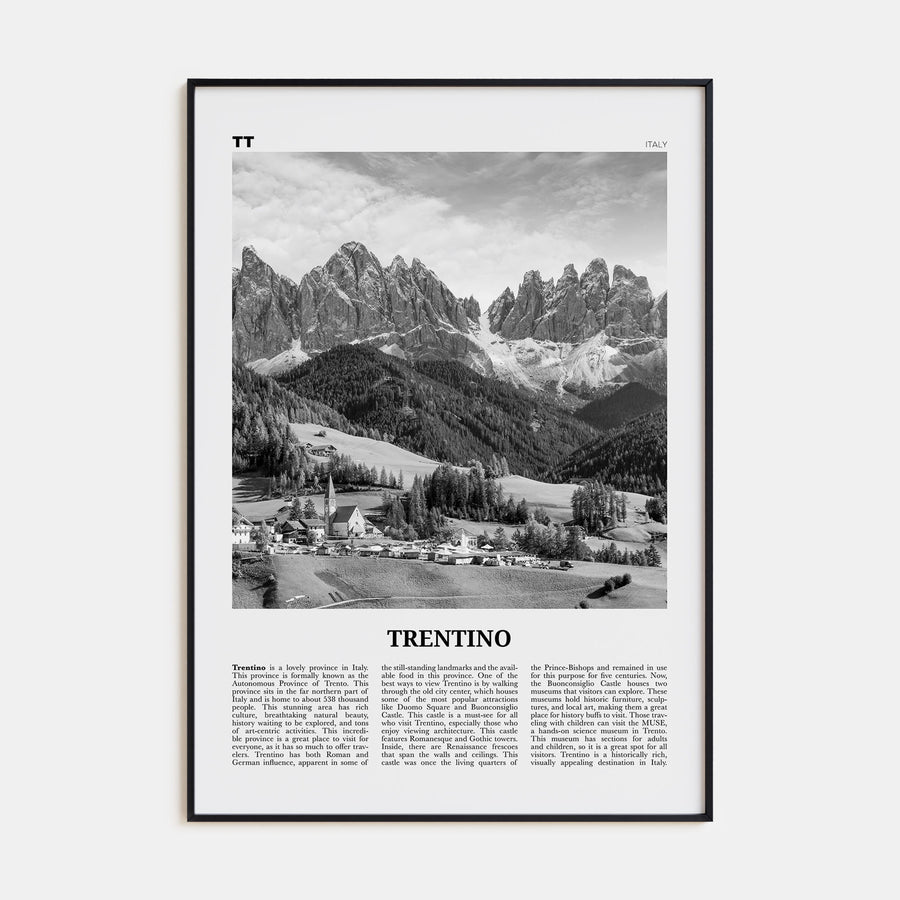 Trentino Travel B&W Poster