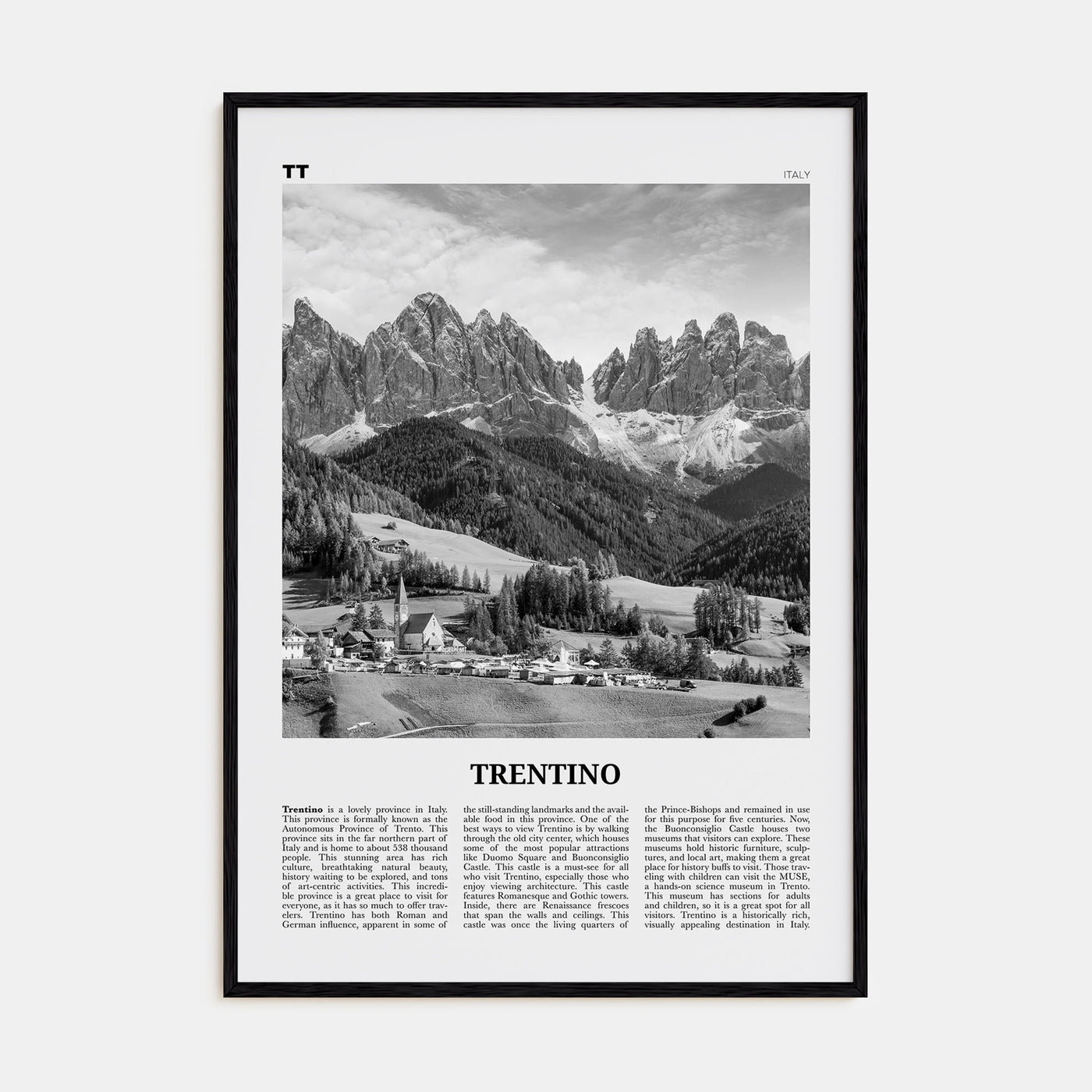 Trentino Travel B&W Poster