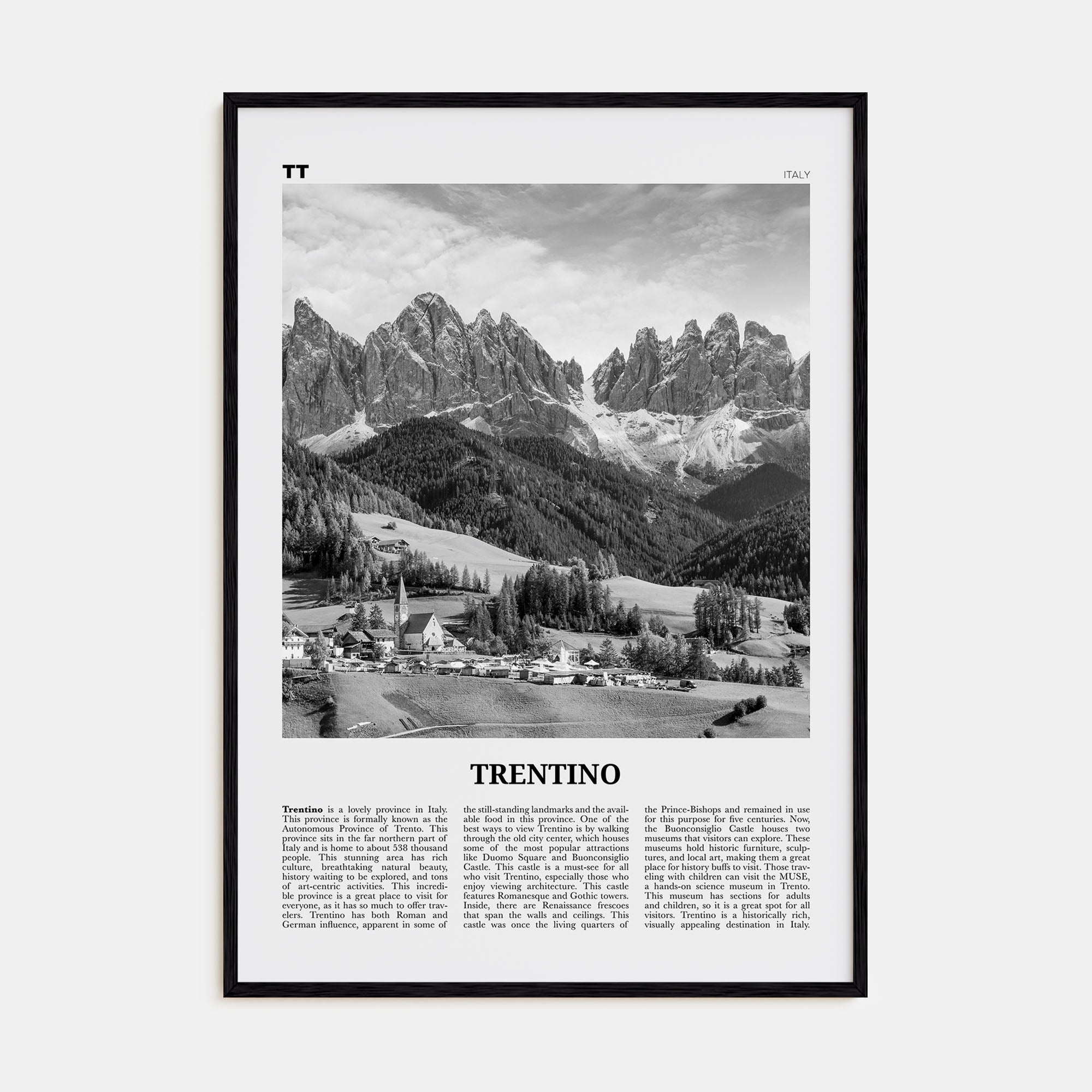 Trentino Travel B&W Poster