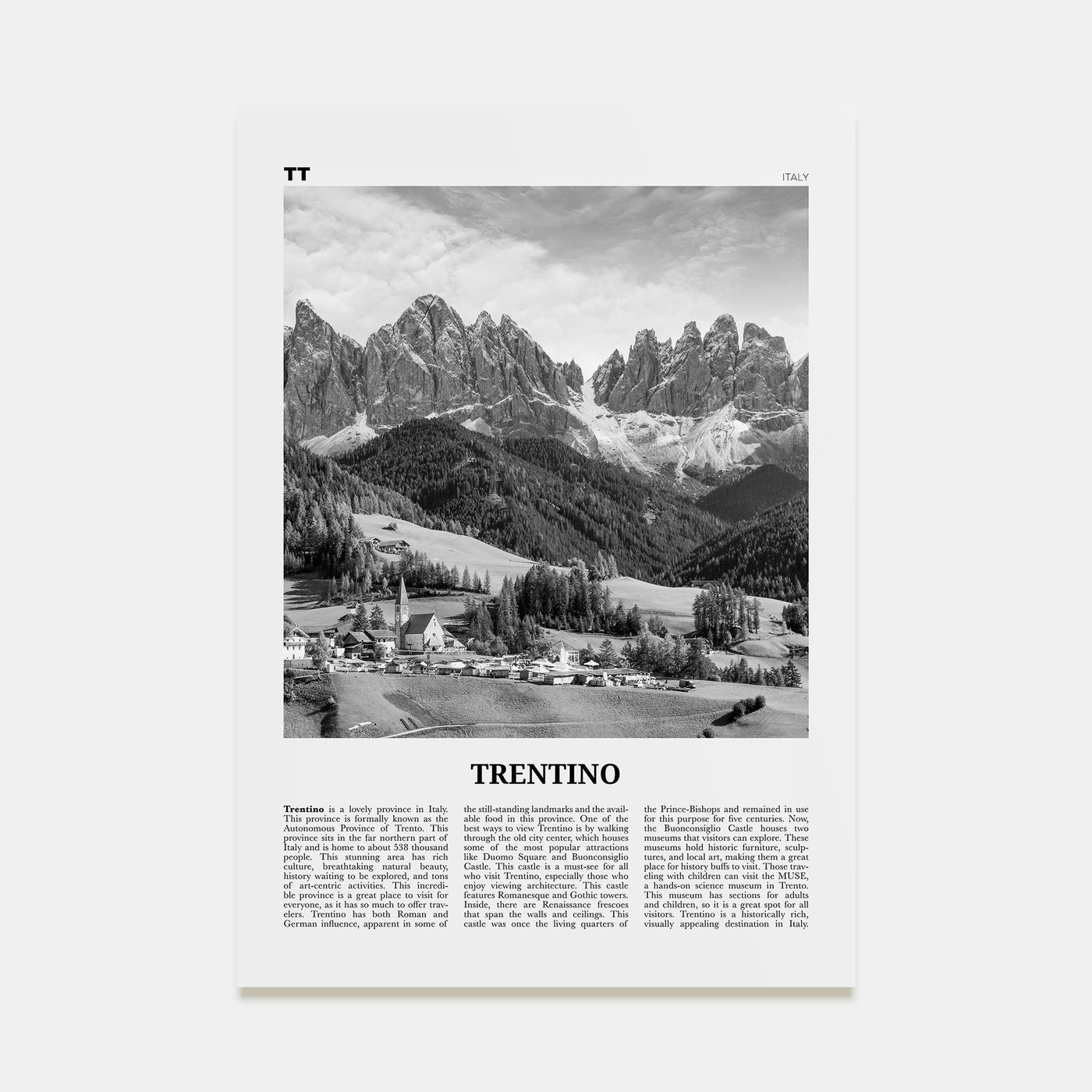 Trentino Travel B&W Poster