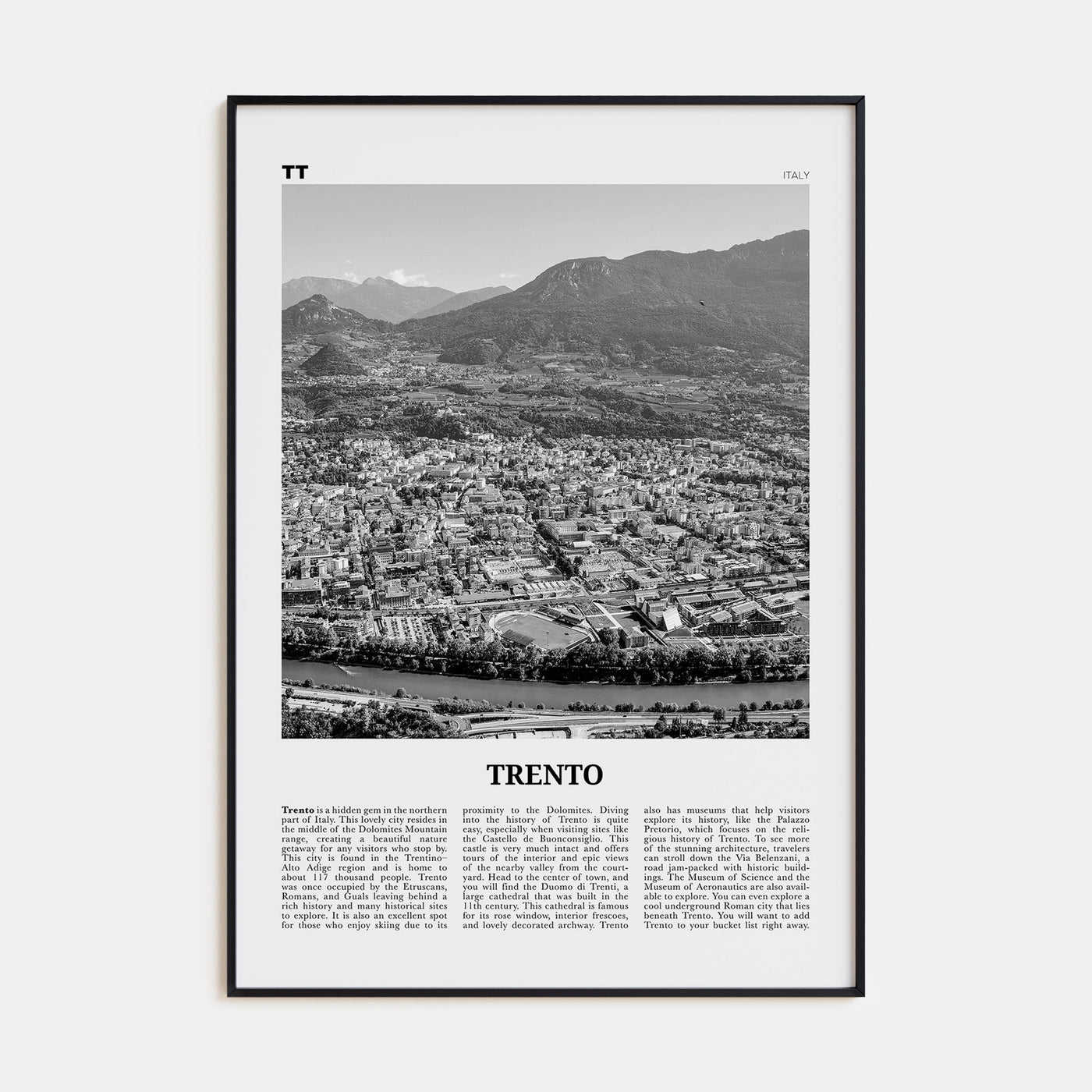 Trento Travel B&W Poster