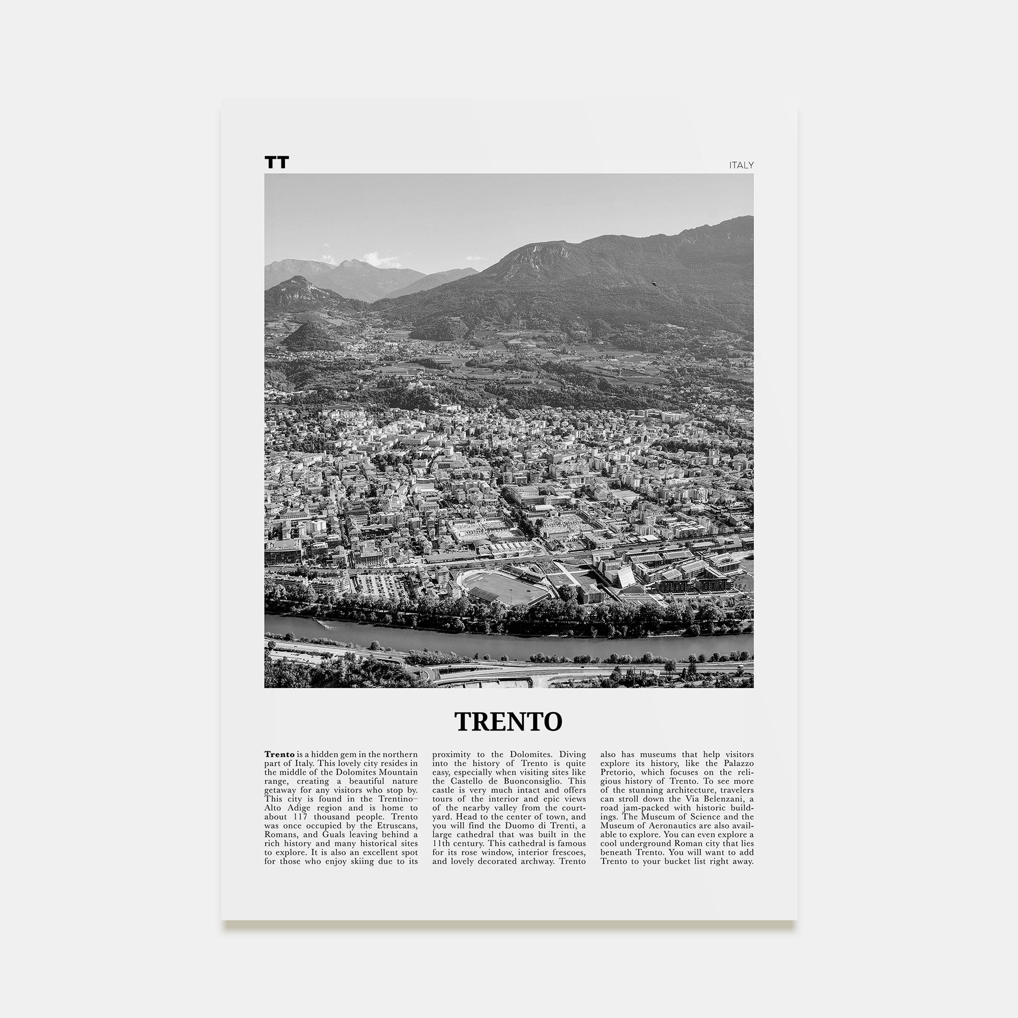 Trento Travel B&W Poster