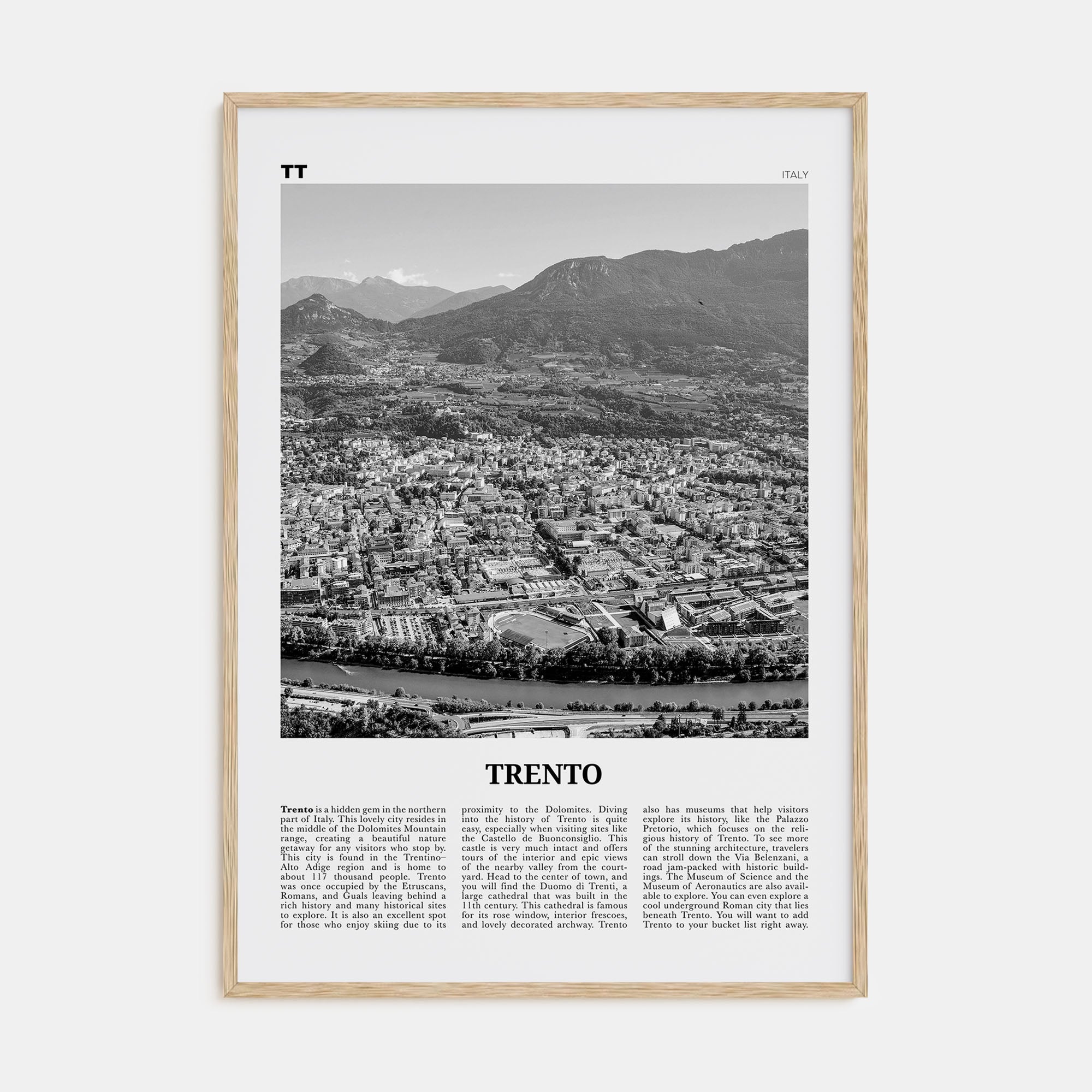 Trento Travel B&W Poster