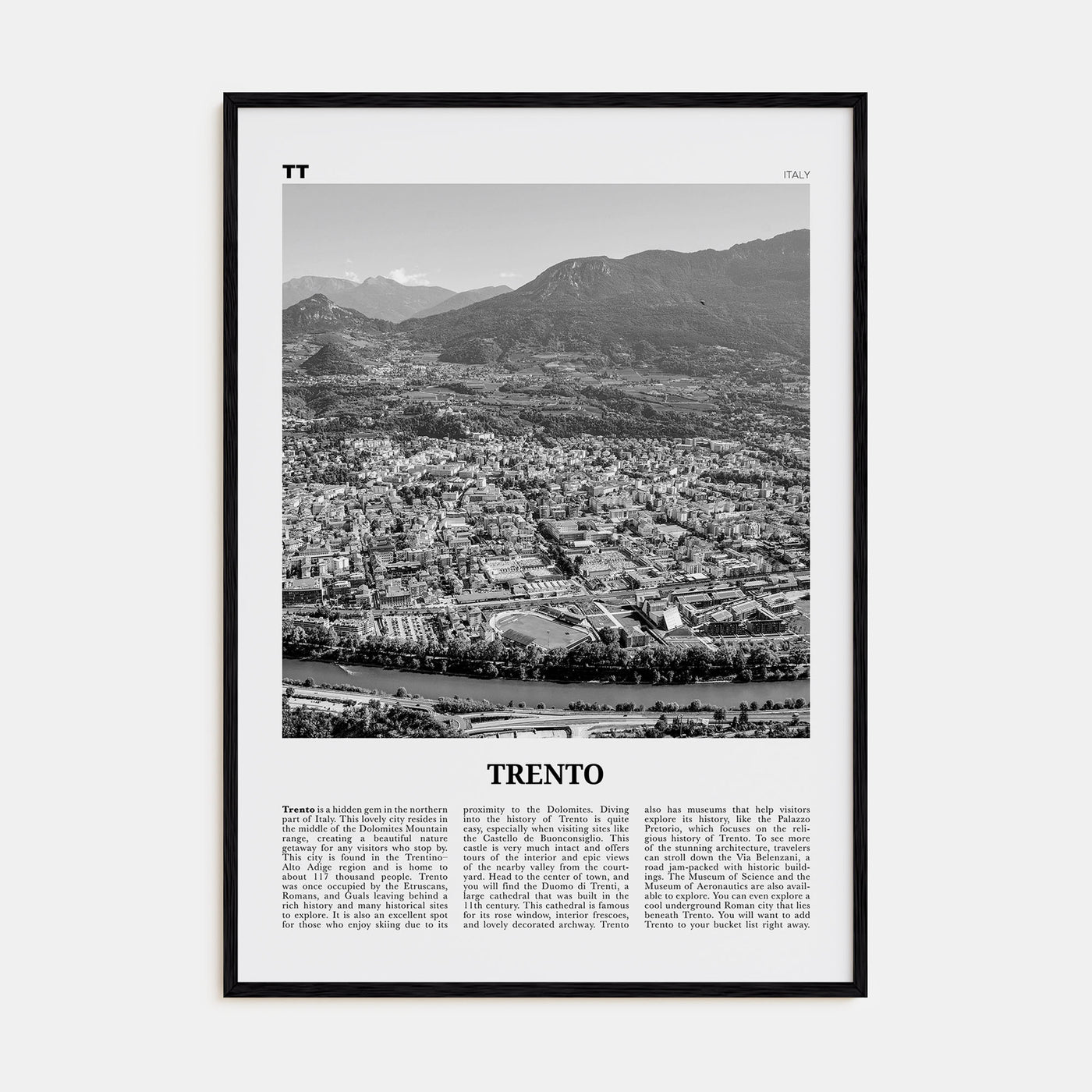 Trento Travel B&W Poster