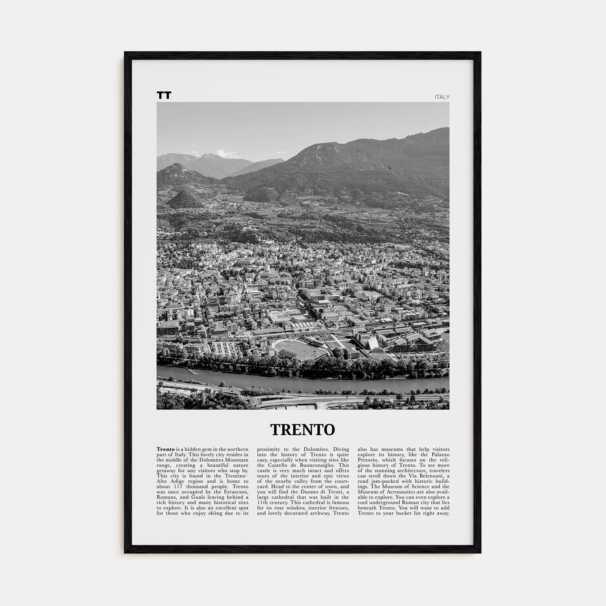 Trento Travel B&W Poster