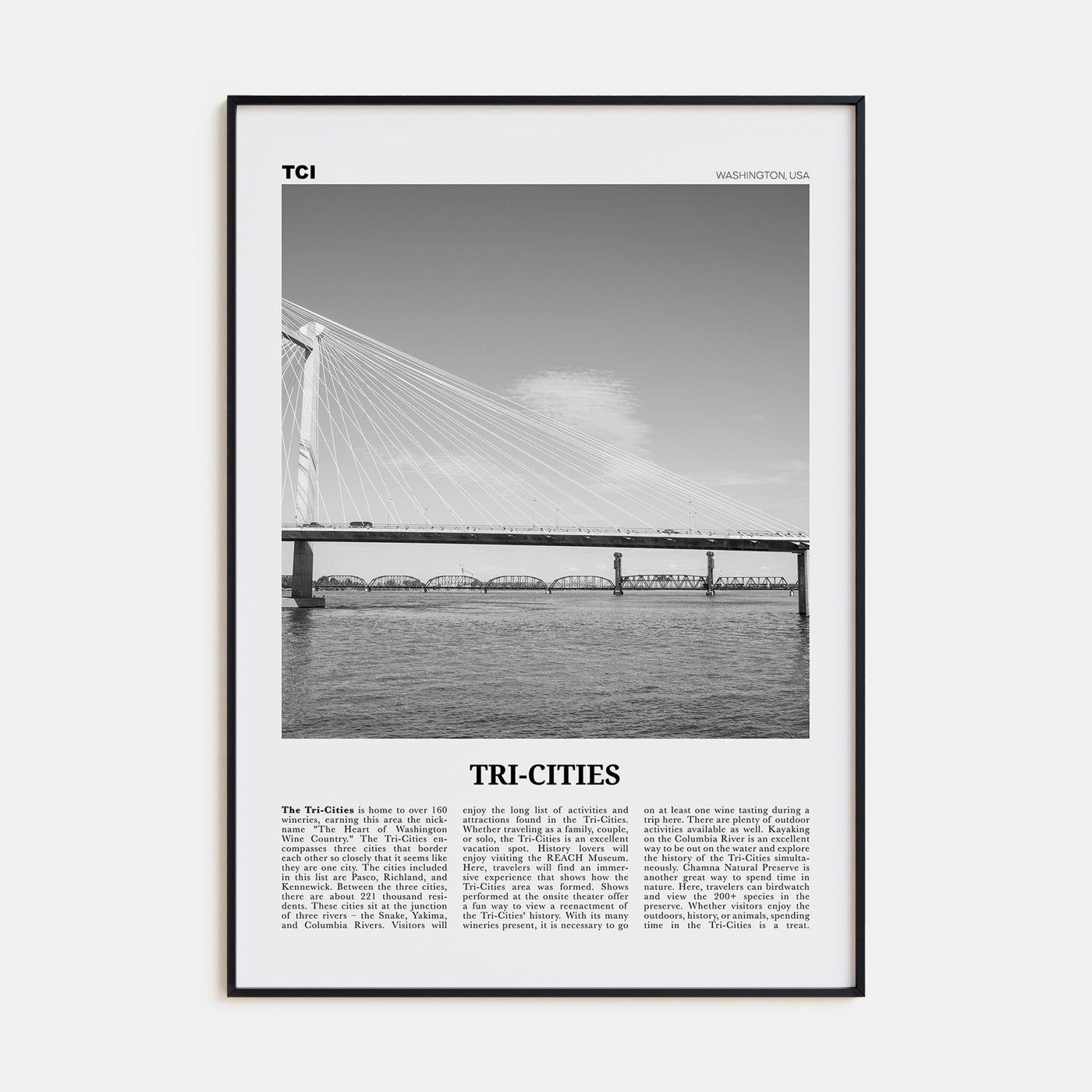 Tri-Cities Travel B&W Poster