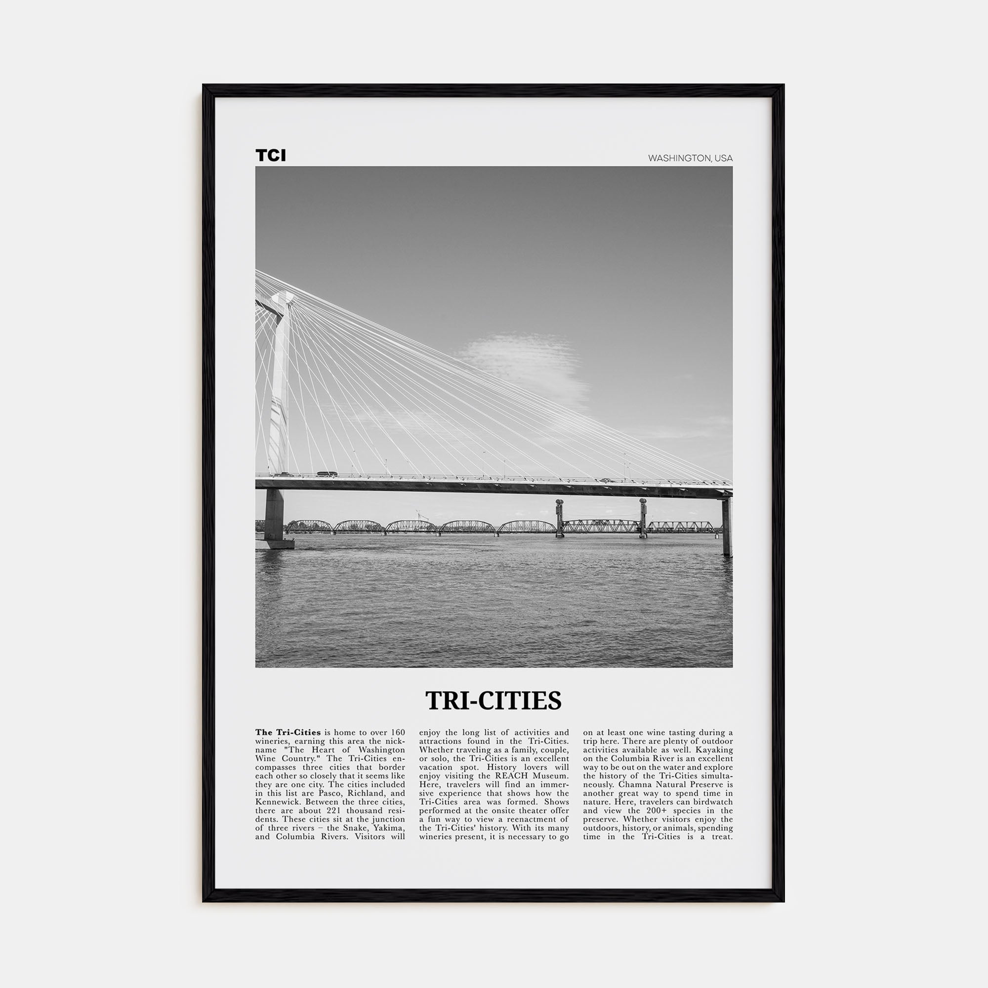 Tri-Cities Travel B&W Poster