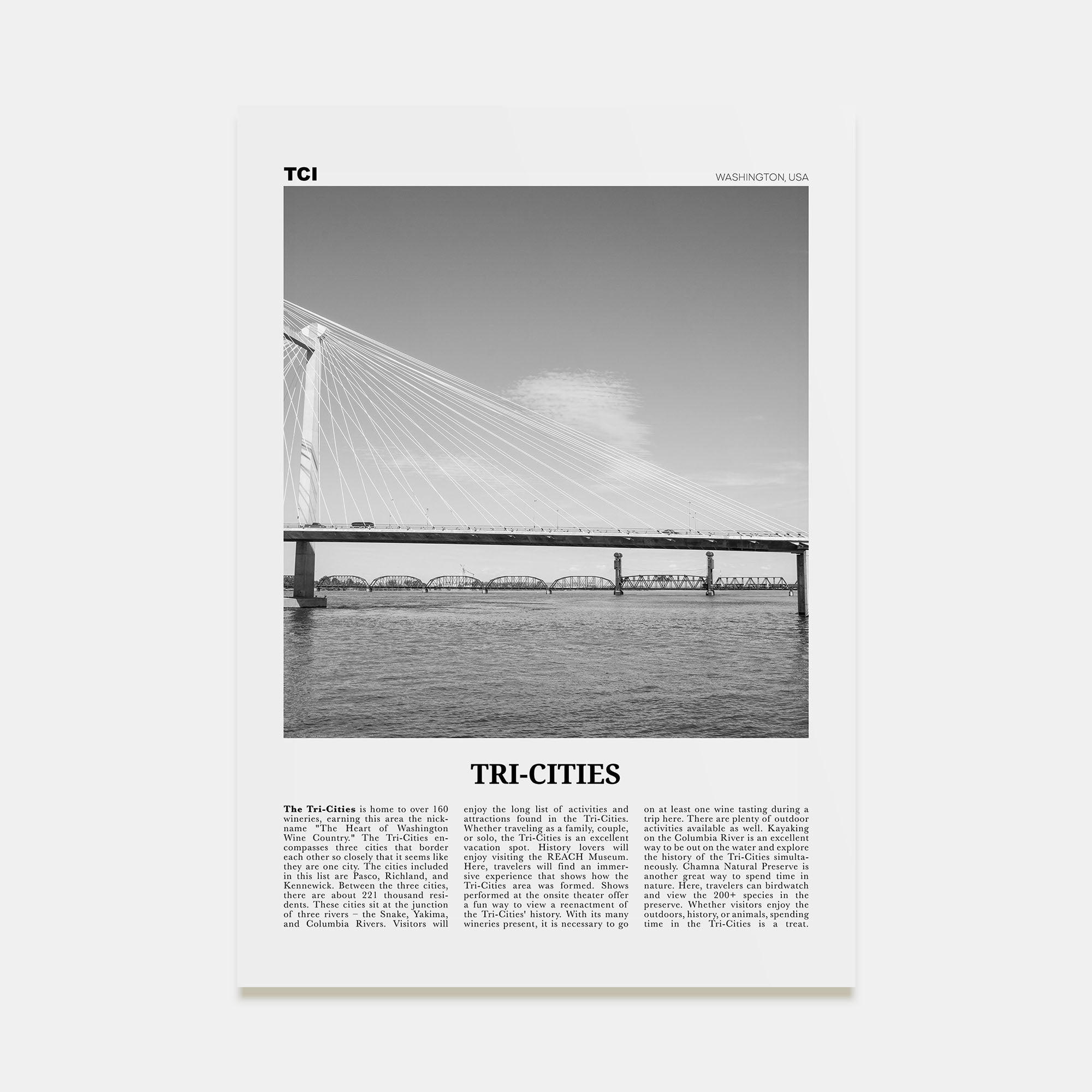 Tri-Cities Travel B&W Poster