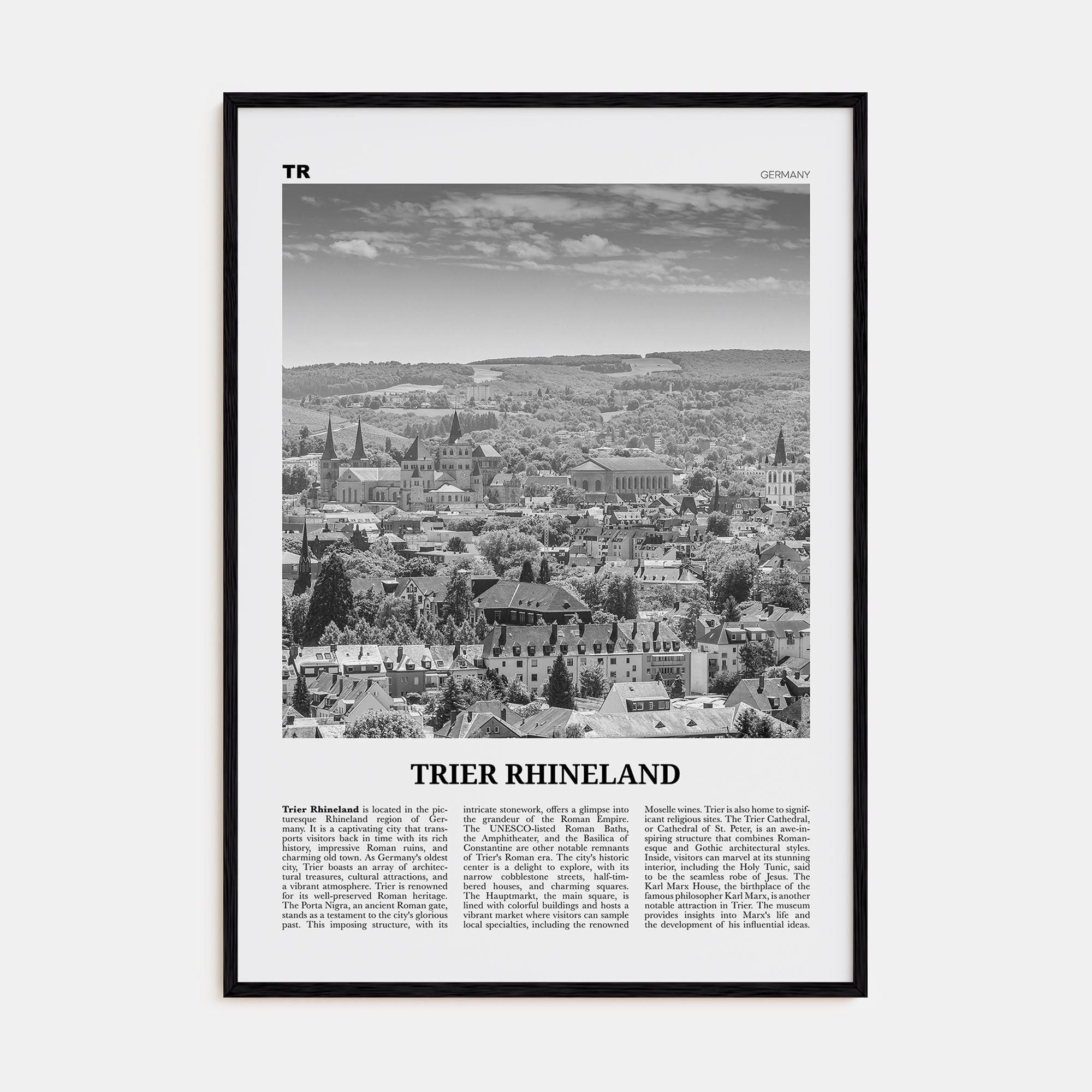Trier Rhineland Travel B&W Poster