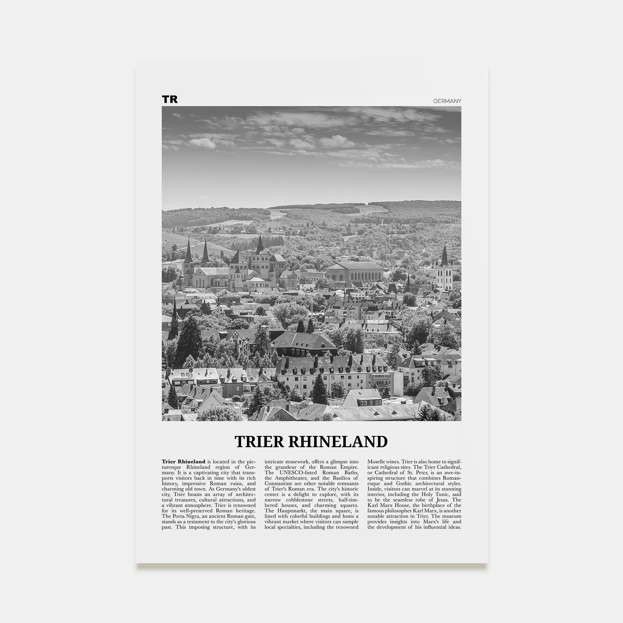 Trier Rhineland Travel B&W Poster