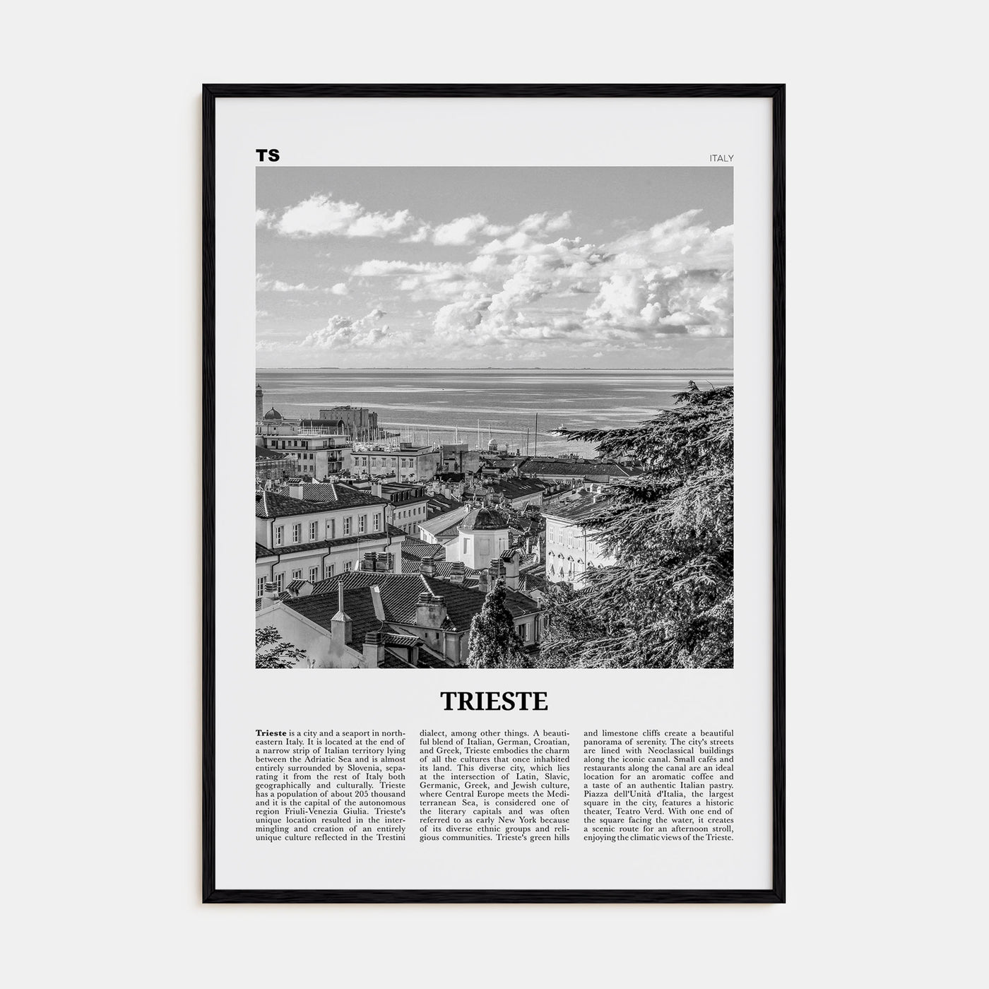 Trieste Travel B&W Poster