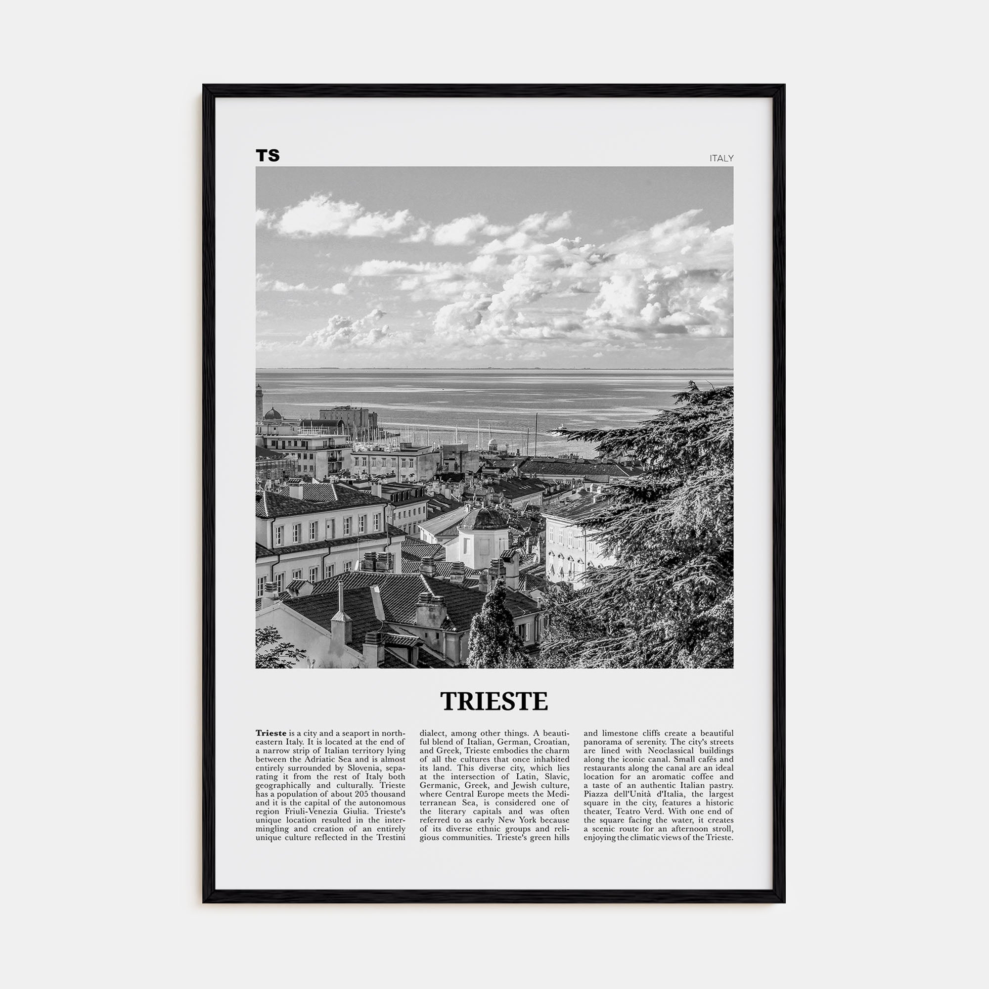 Trieste Travel B&W Poster