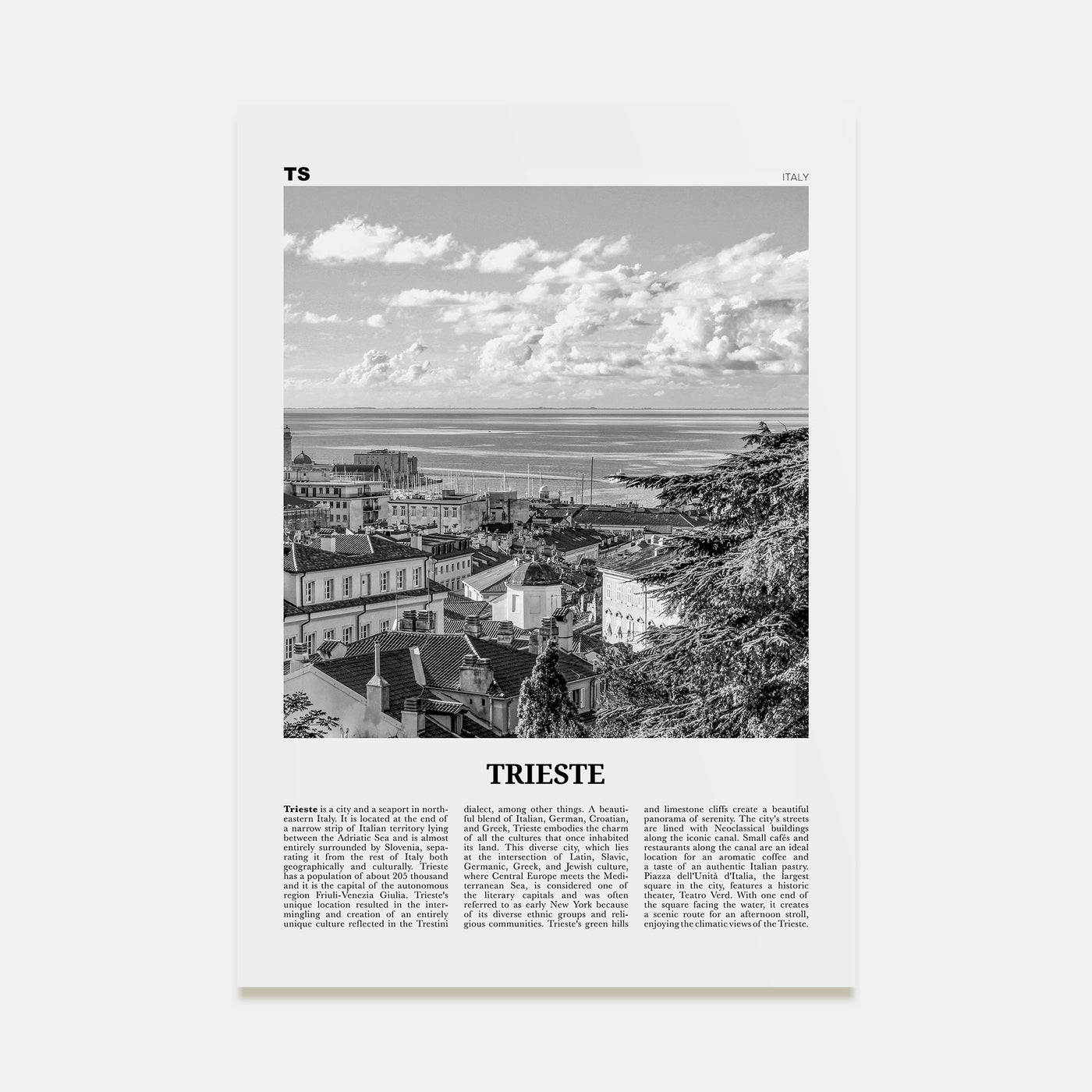 Trieste Travel B&W Poster