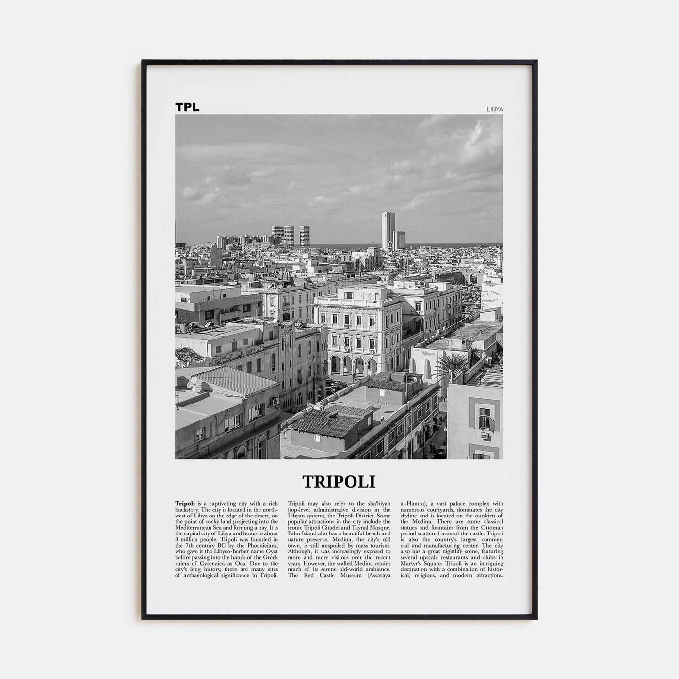 Tripoli, Libya Travel B&W Poster