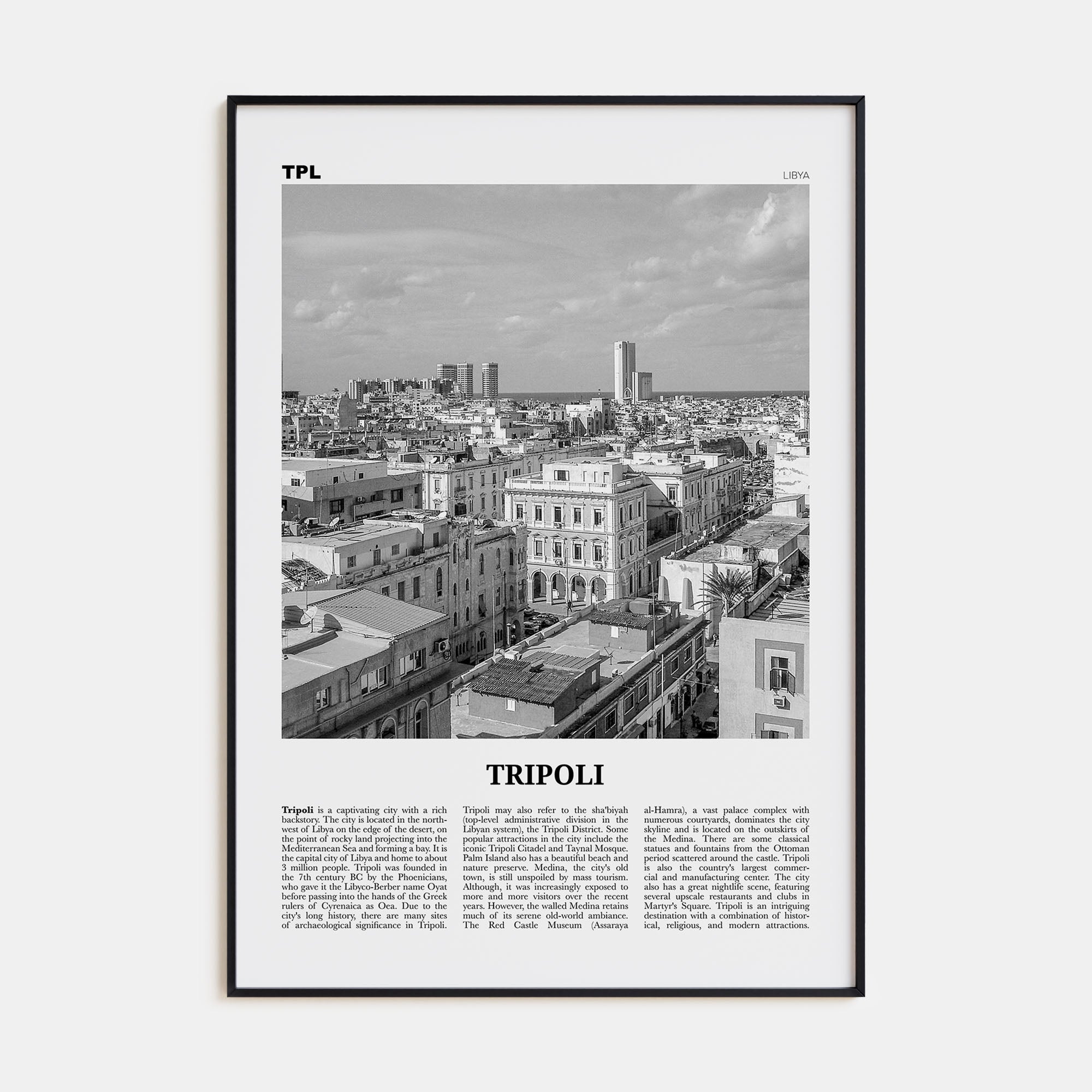 Tripoli, Libya Travel B&W Poster