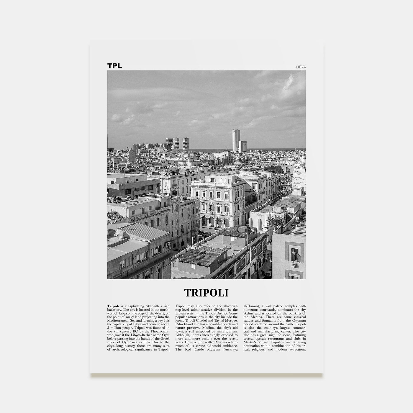 Tripoli, Libya Travel B&W Poster