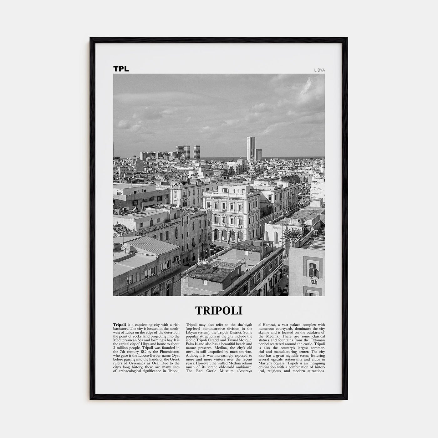 Tripoli, Libya Travel B&W Poster