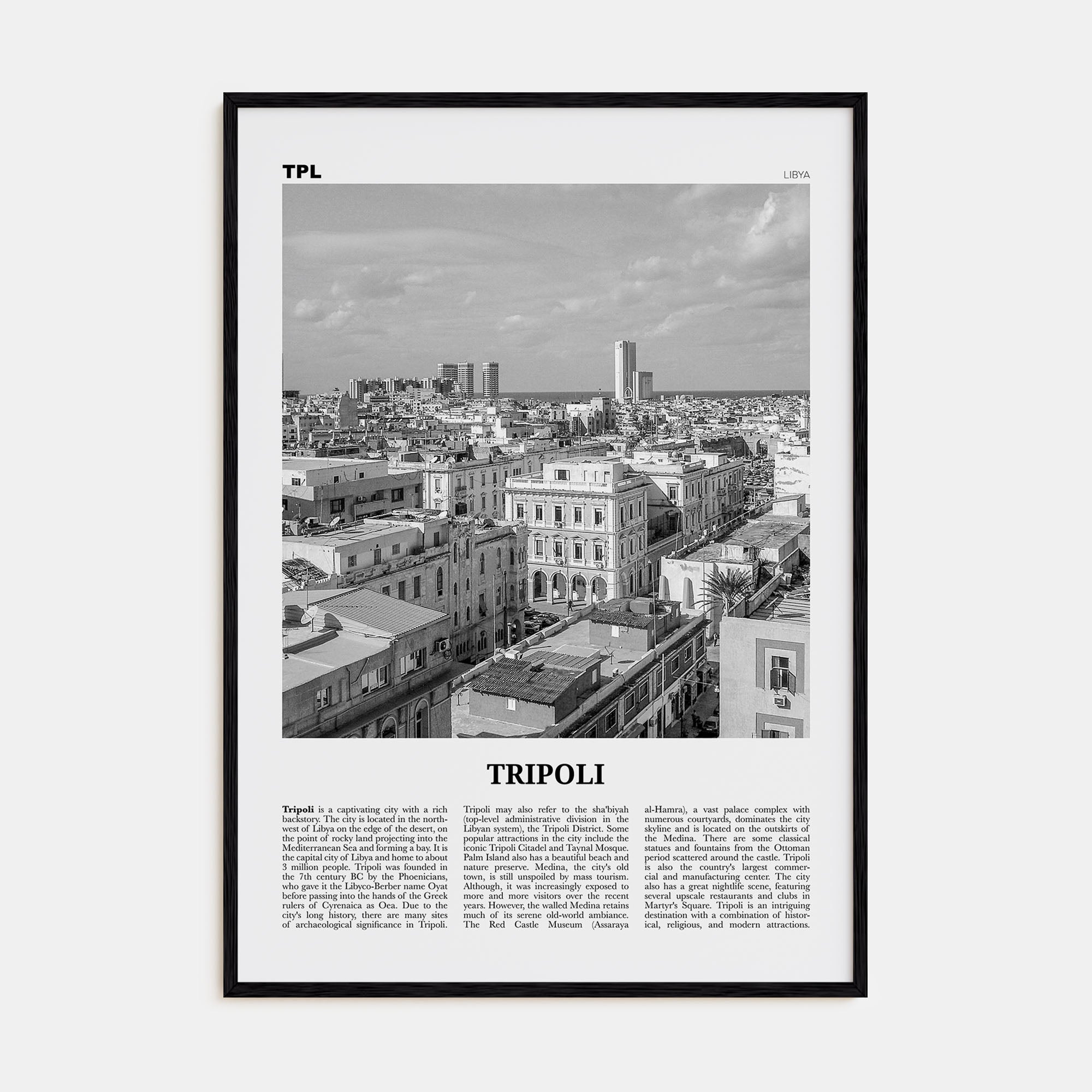 Tripoli, Libya Travel B&W Poster