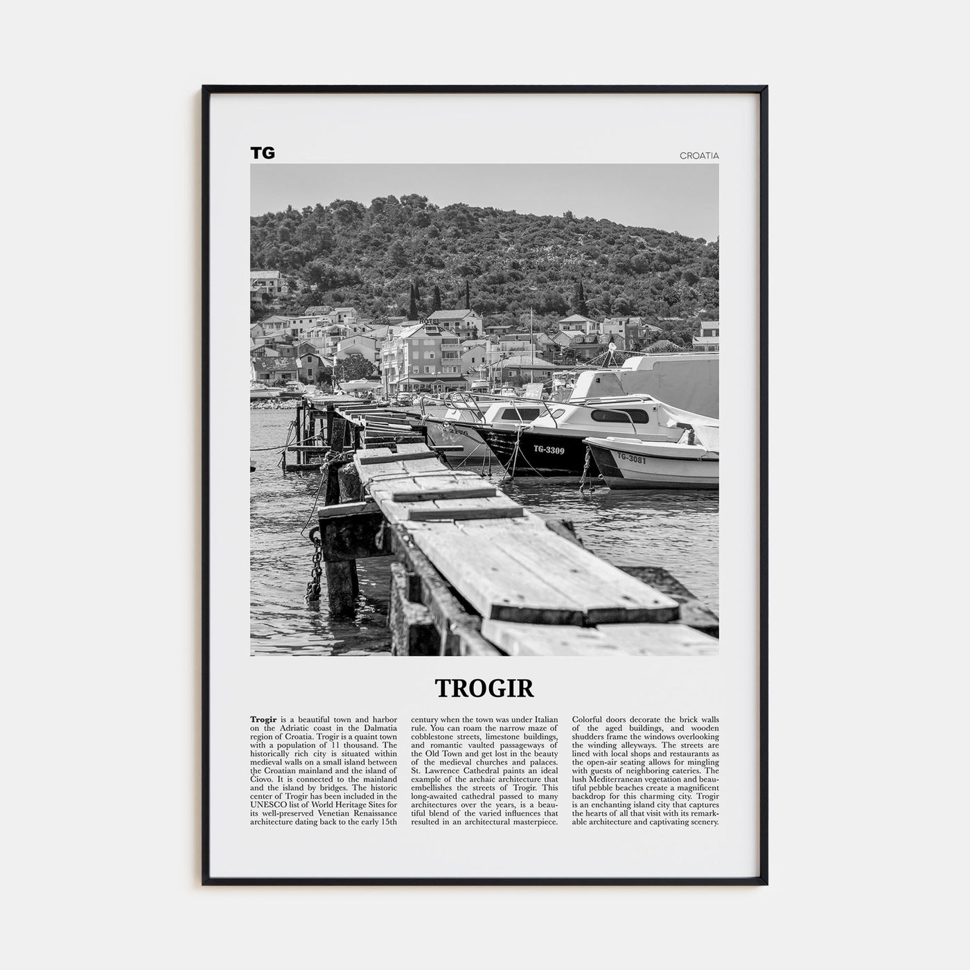 Trogir Travel B&W Poster