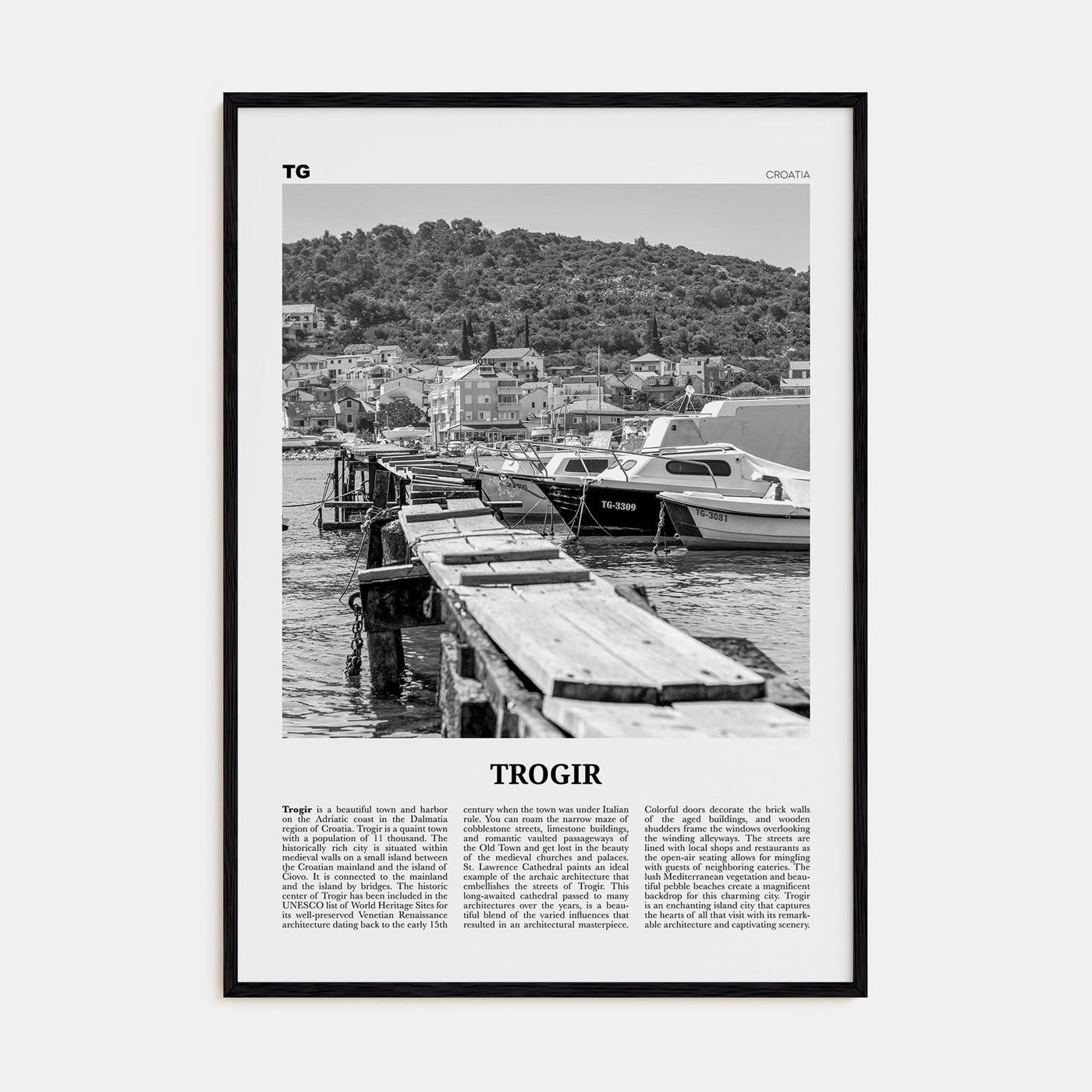 Trogir Travel B&W Poster