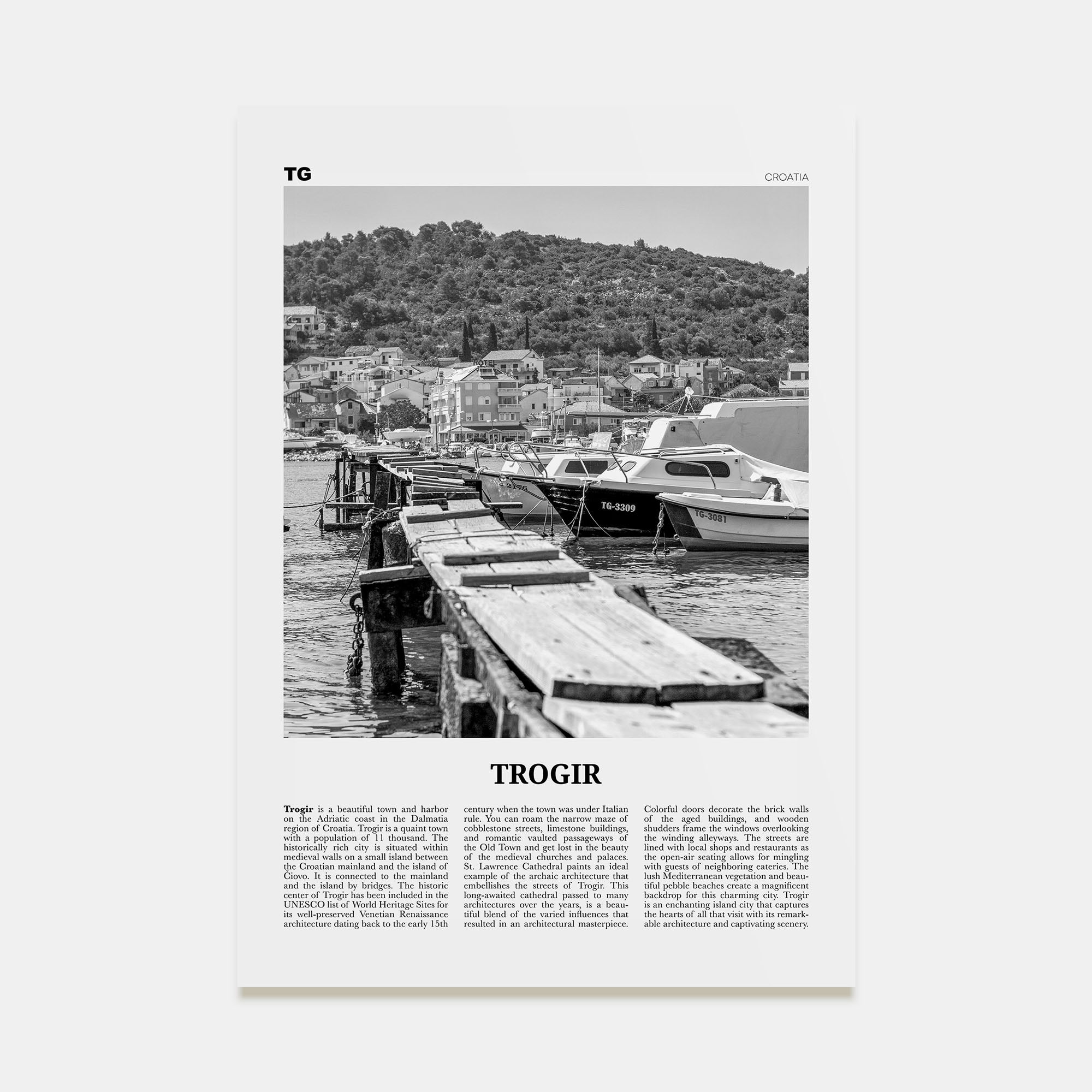 Trogir Travel B&W Poster