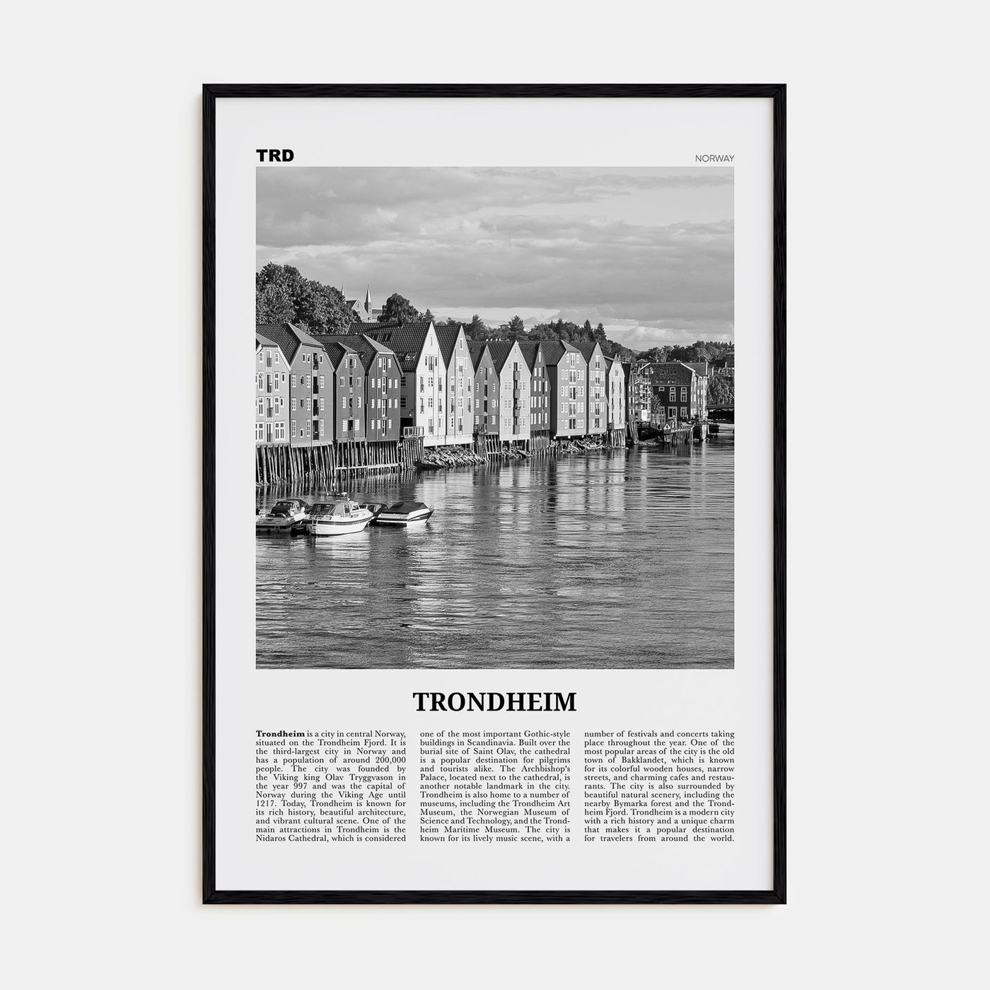Trondheim Travel B&W Poster