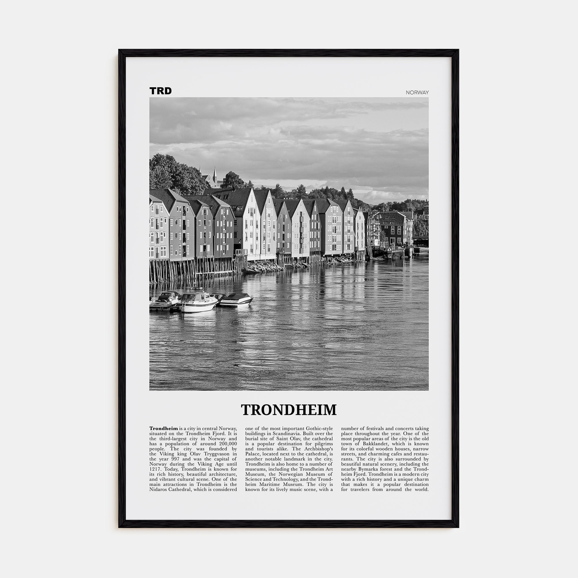 Trondheim Travel B&W Poster