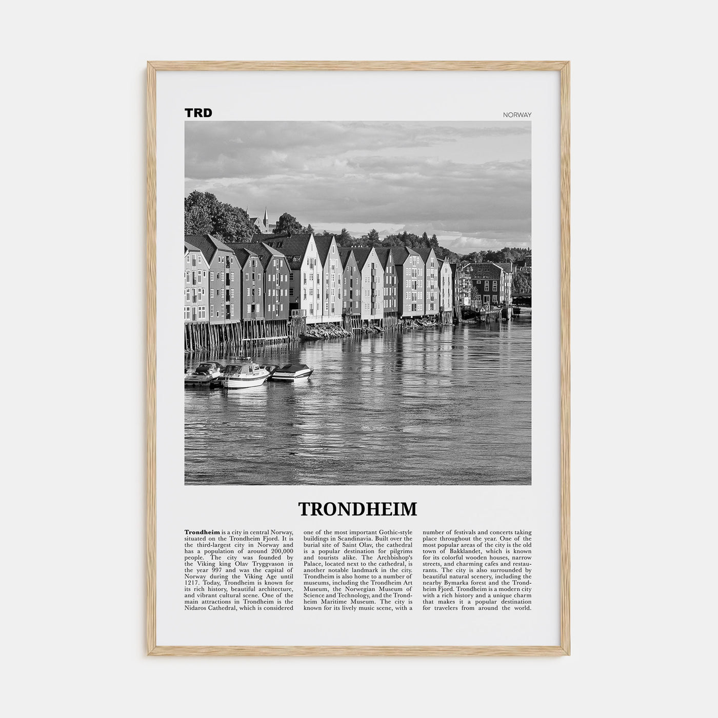 Trondheim Travel B&W Poster